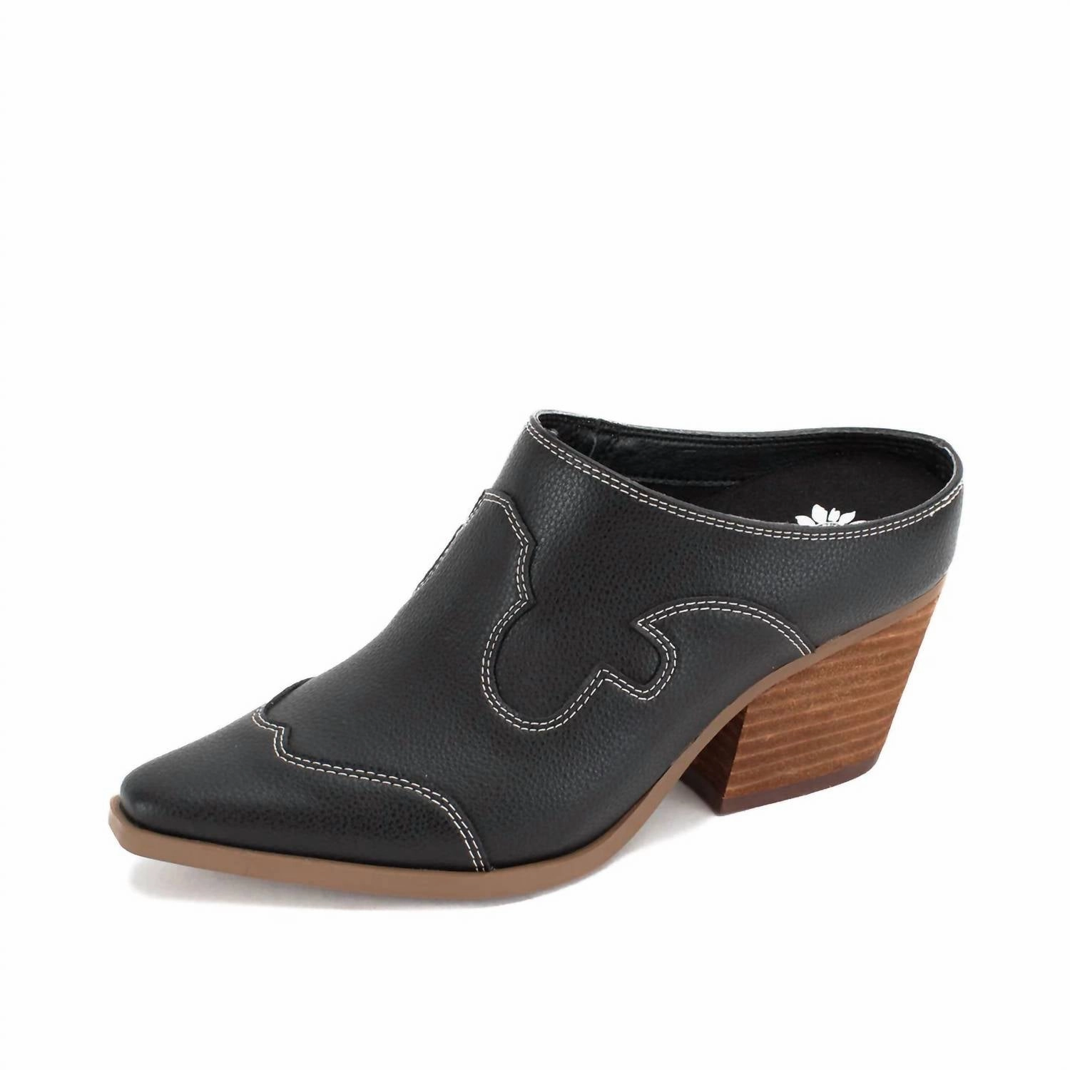 Women's Cyan Heeled Mule In Black Anti Bacterial Treatment Easygoing Step