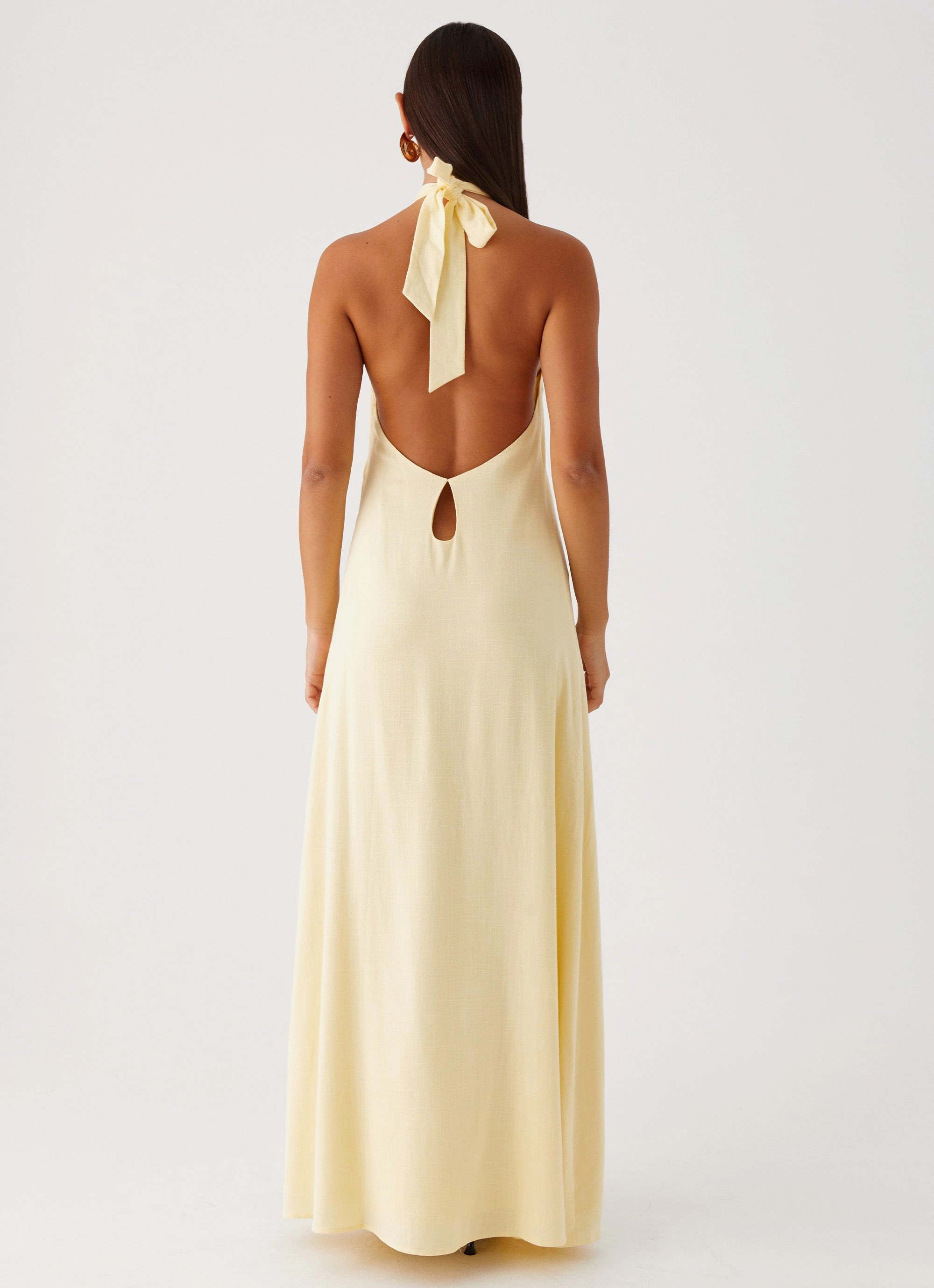 Daily Favorite Velvet-Sleeve Golden Child Linen Maxi Dress - Yellow
