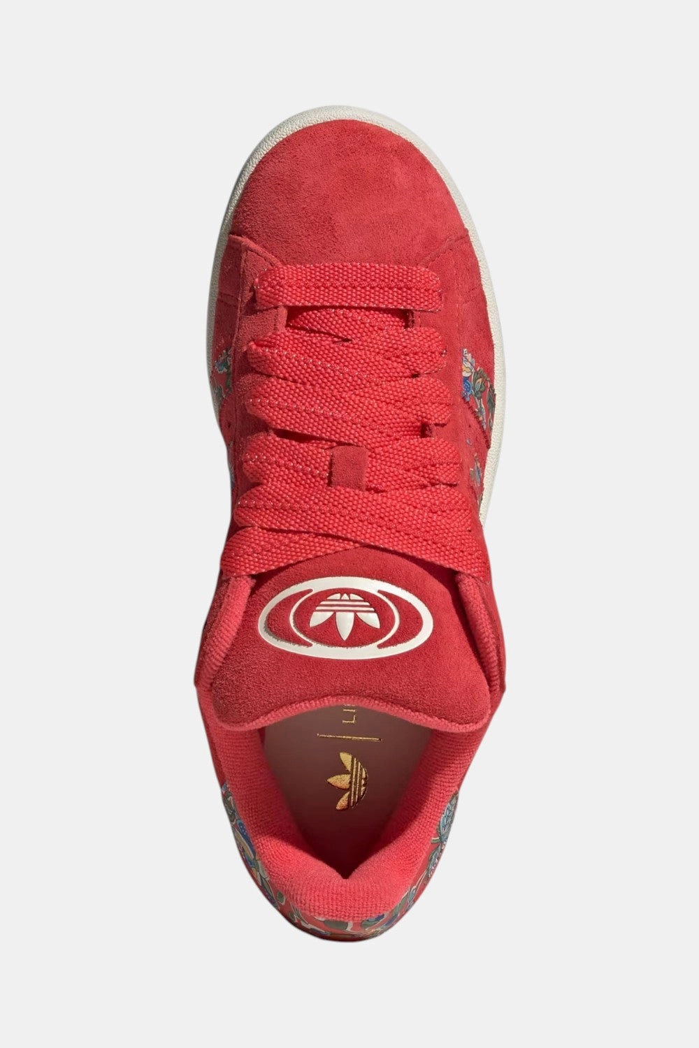 Adidas Campus 00s X Liberty London Shoes in Semi Lucid Red / Cream White / Gold Metallic Eco Use