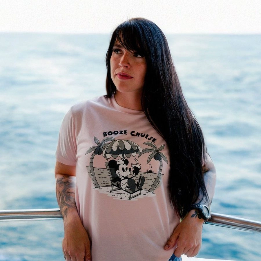 Women's Booze Cruise Boyfriend Fit T-Shirt - Light Pink Unique Design