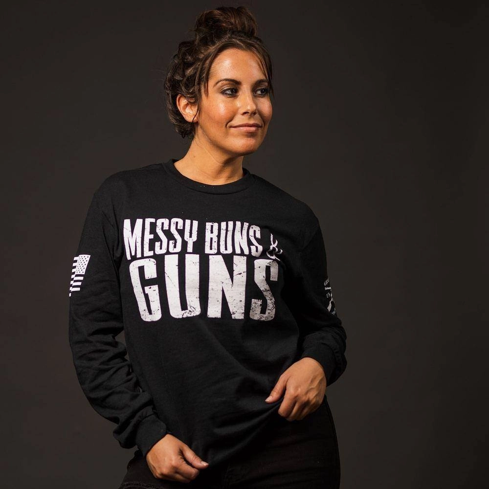 Sporty Top Women's Messy Buns & Guns Long Sleeve - Black