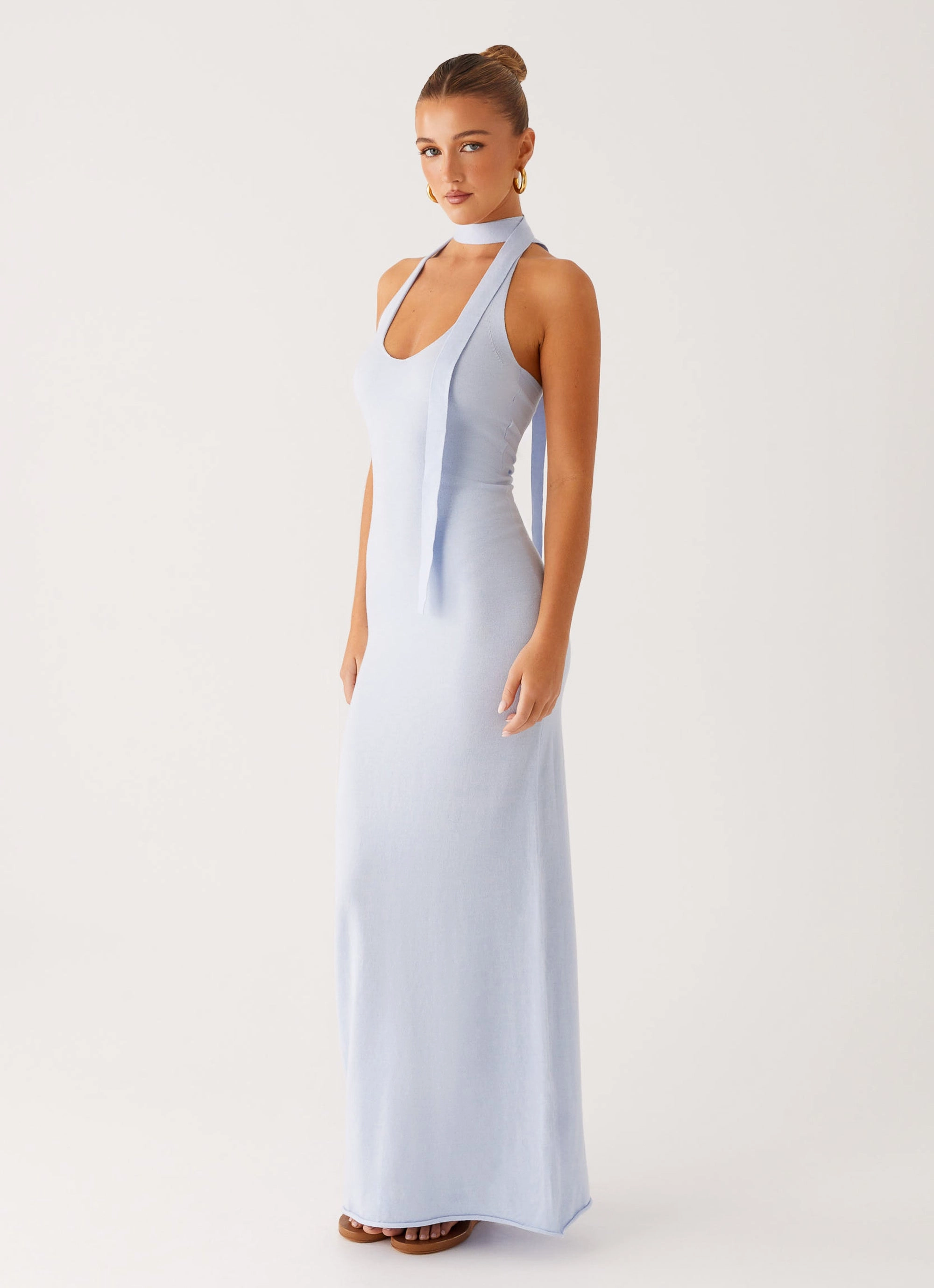 Quick-Dry Calm Silhouette Eddie Knit Maxi Dress - Blue