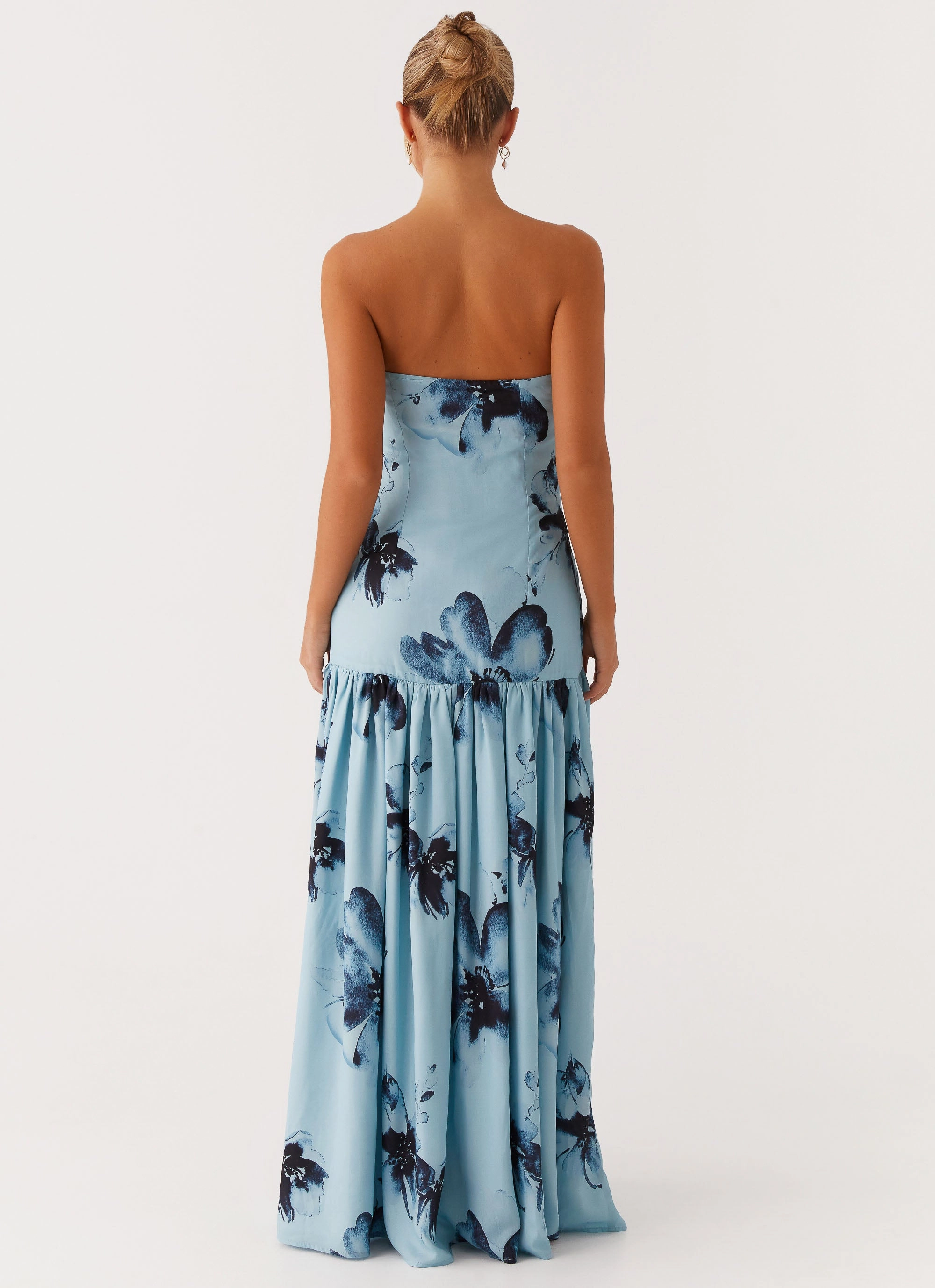 Breathable Comfort Wear Bold Look Eden Strapless Maxi Dress - Blue Black Floral