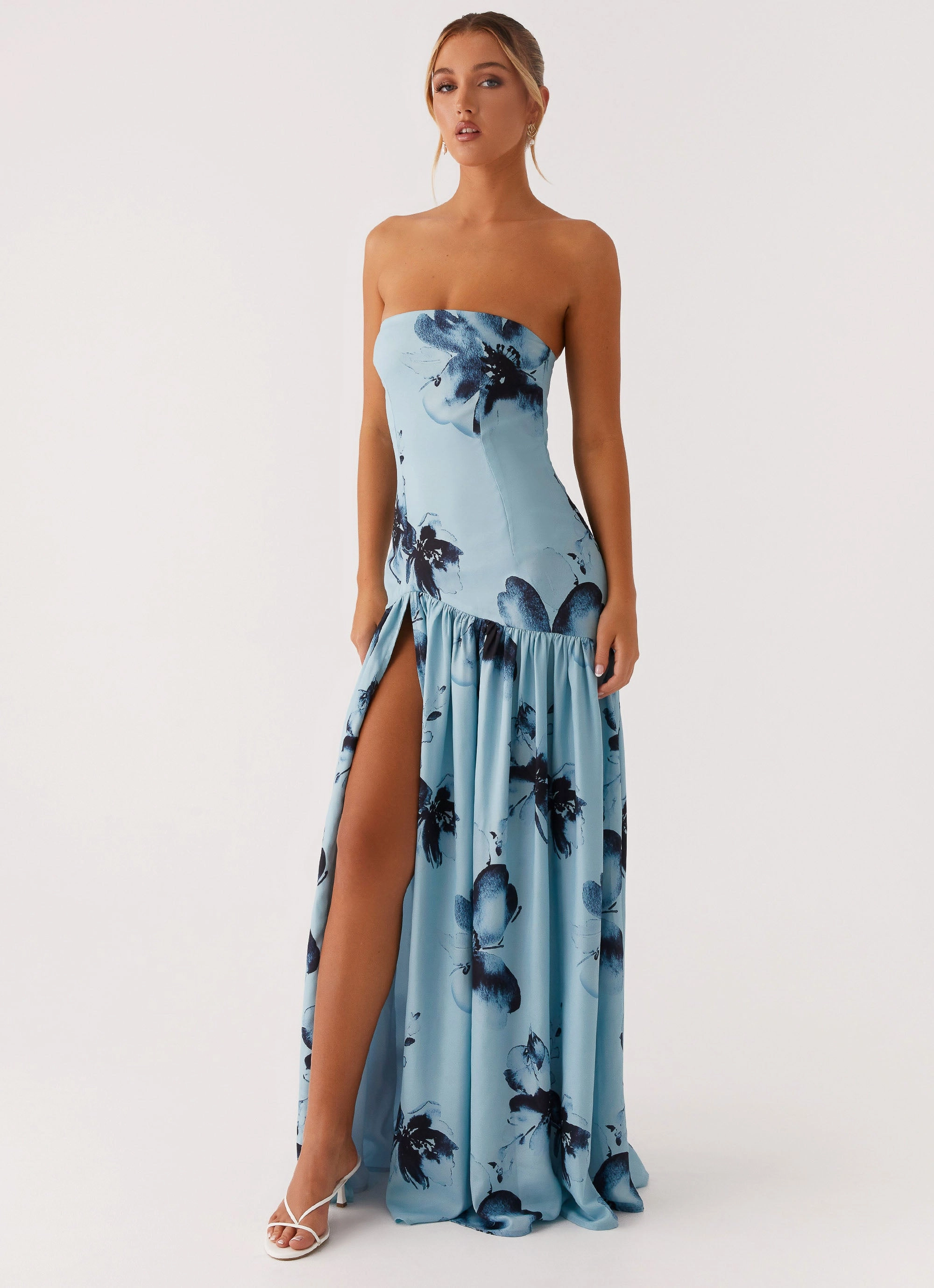 Eden Strapless Maxi Dress - Blue Black Floral Inner Feel Smooth Mood