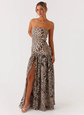 Compact Fit TaglessDesign Eden Strapless Maxi Dress - Leopard