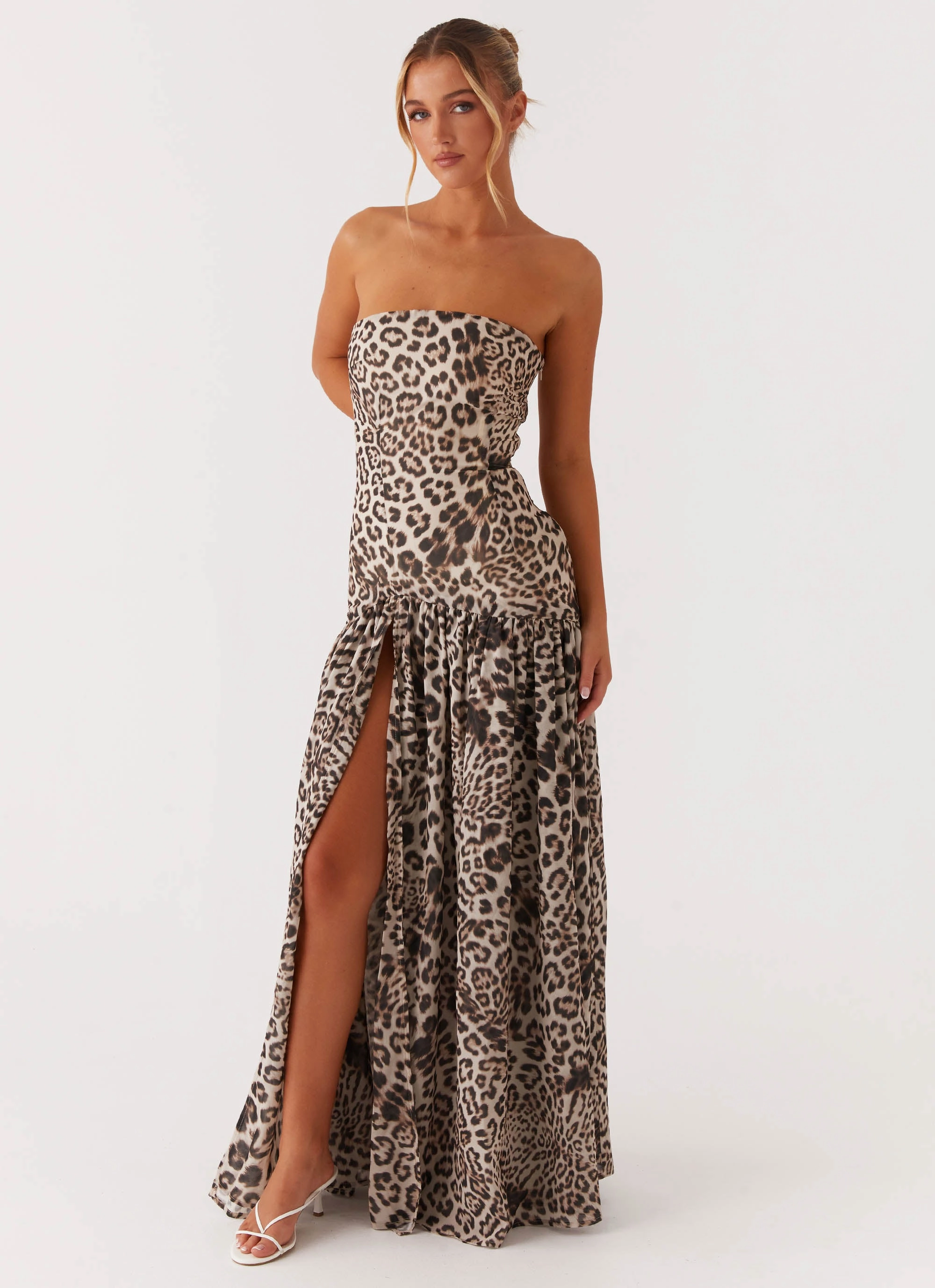Compact Fit TaglessDesign Eden Strapless Maxi Dress - Leopard