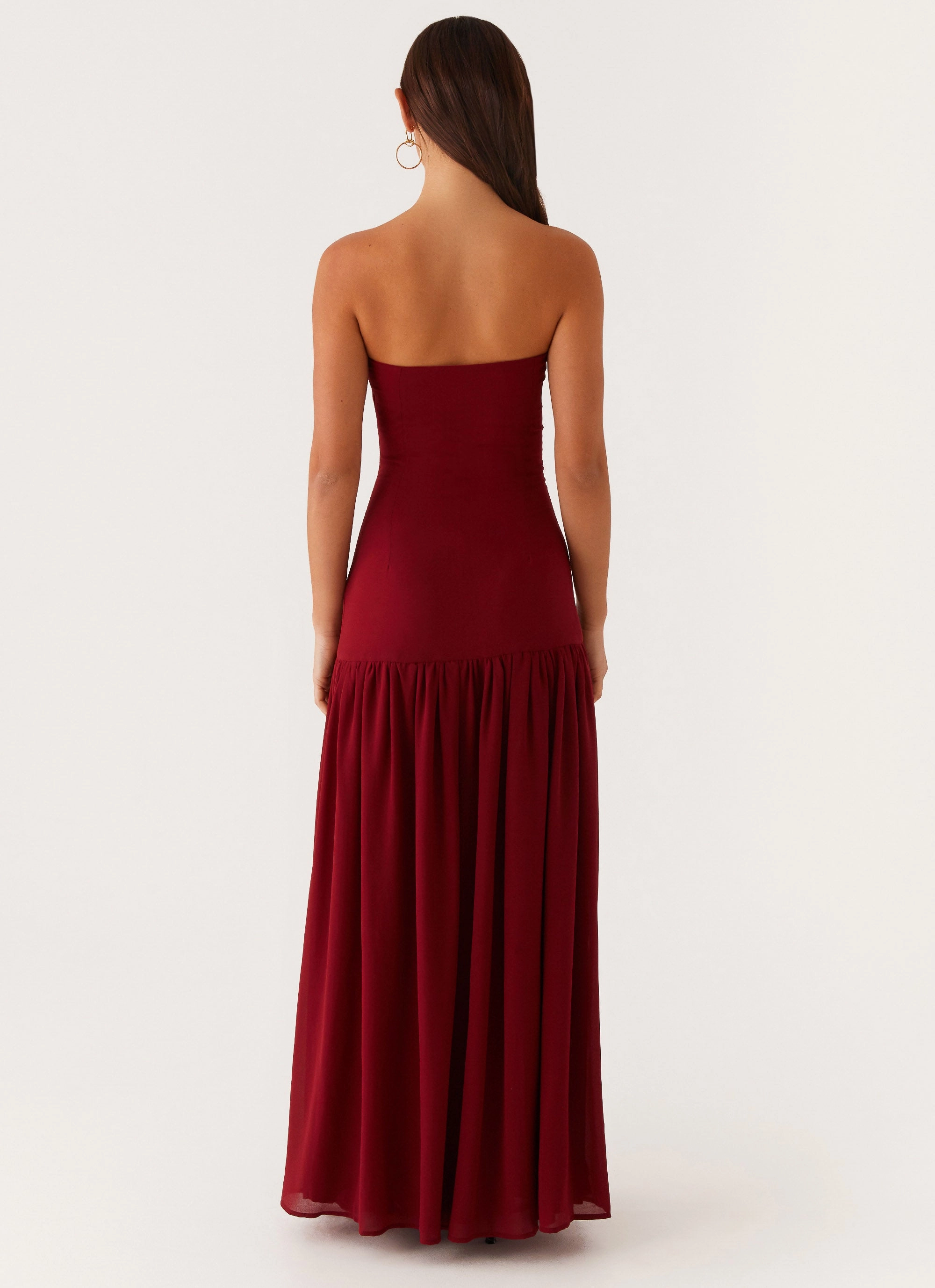 Drawstring-Closure Eden Strapless Maxi Dress - Maroon