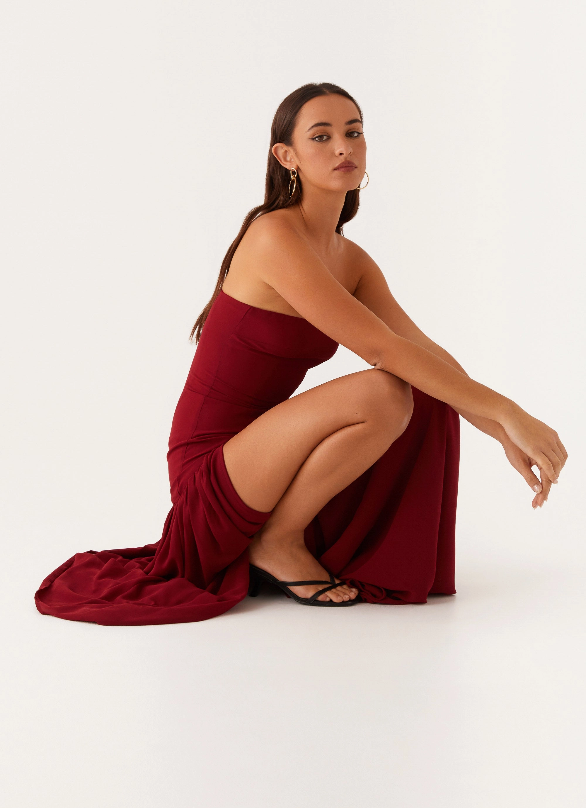 Eden Strapless Maxi Dress - Maroon Flattering and Chic Chill Edge