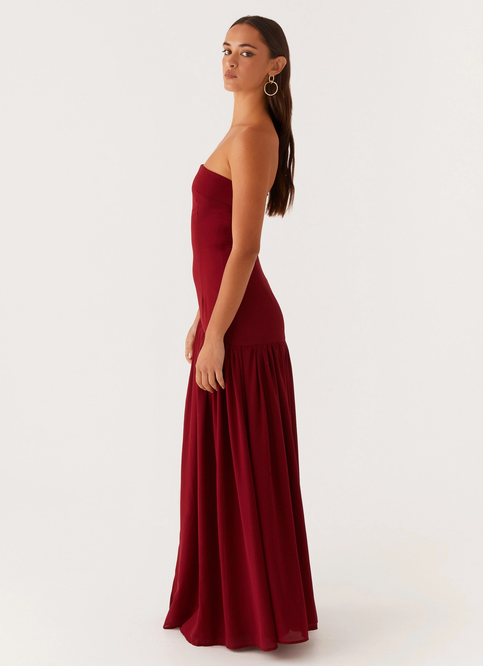 Eden Strapless Maxi Dress - Maroon Relaxed Design