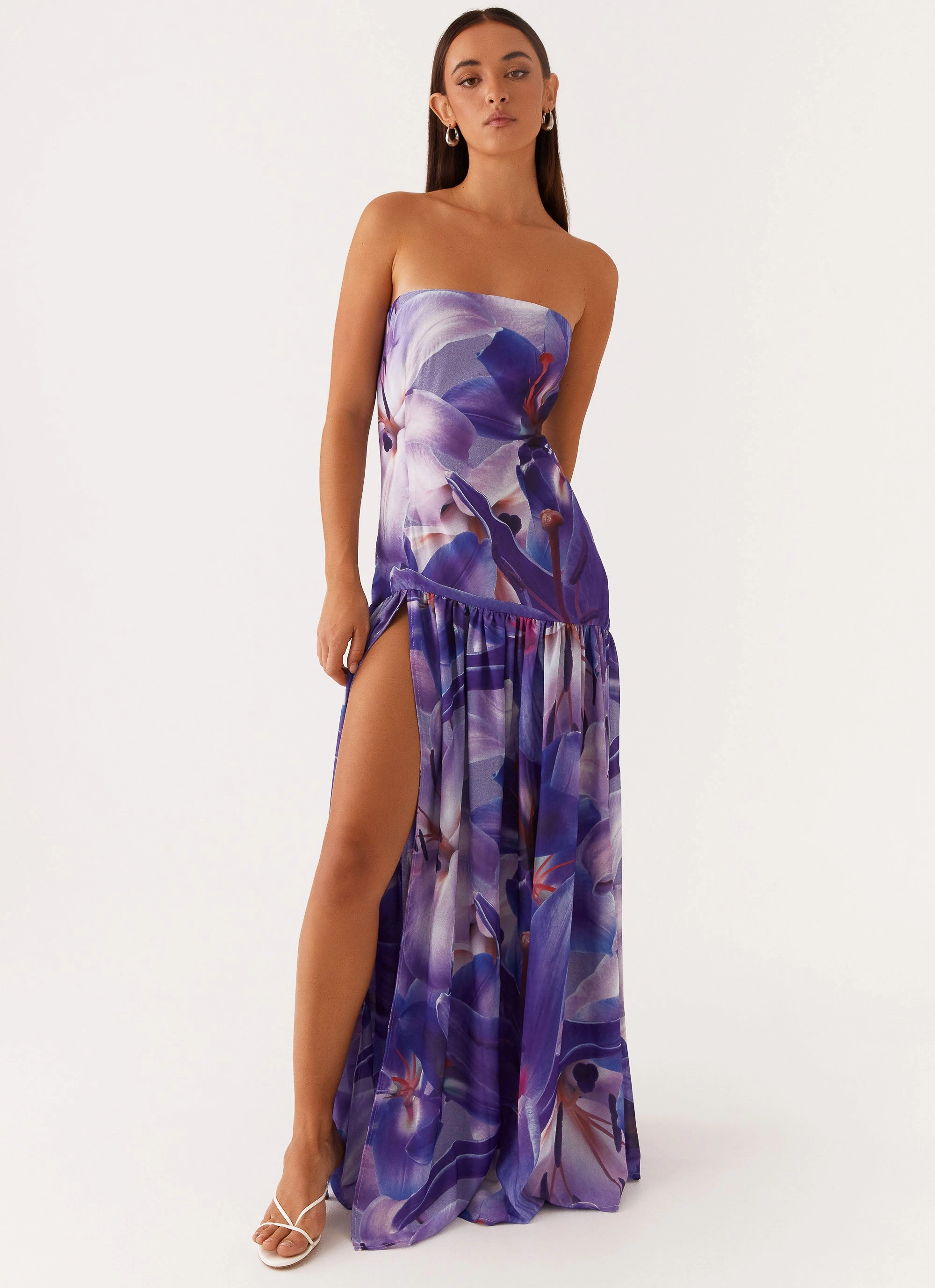 Morning Wear Stay Cool Eden Strapless Maxi Dress - Purple White Lilly