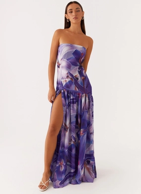 Morning Wear Stay Cool Eden Strapless Maxi Dress - Purple White Lilly