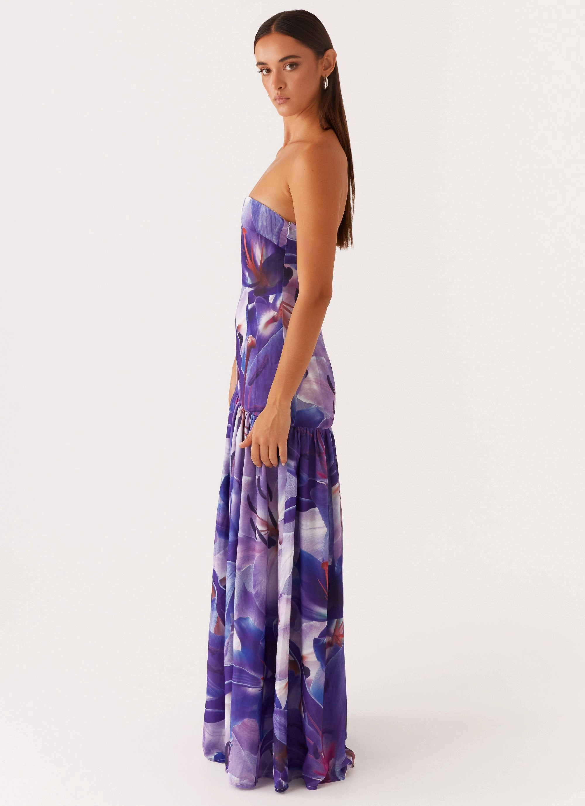 Eden Strapless Maxi Dress - Purple White Lilly Luxe Touch All Occasion