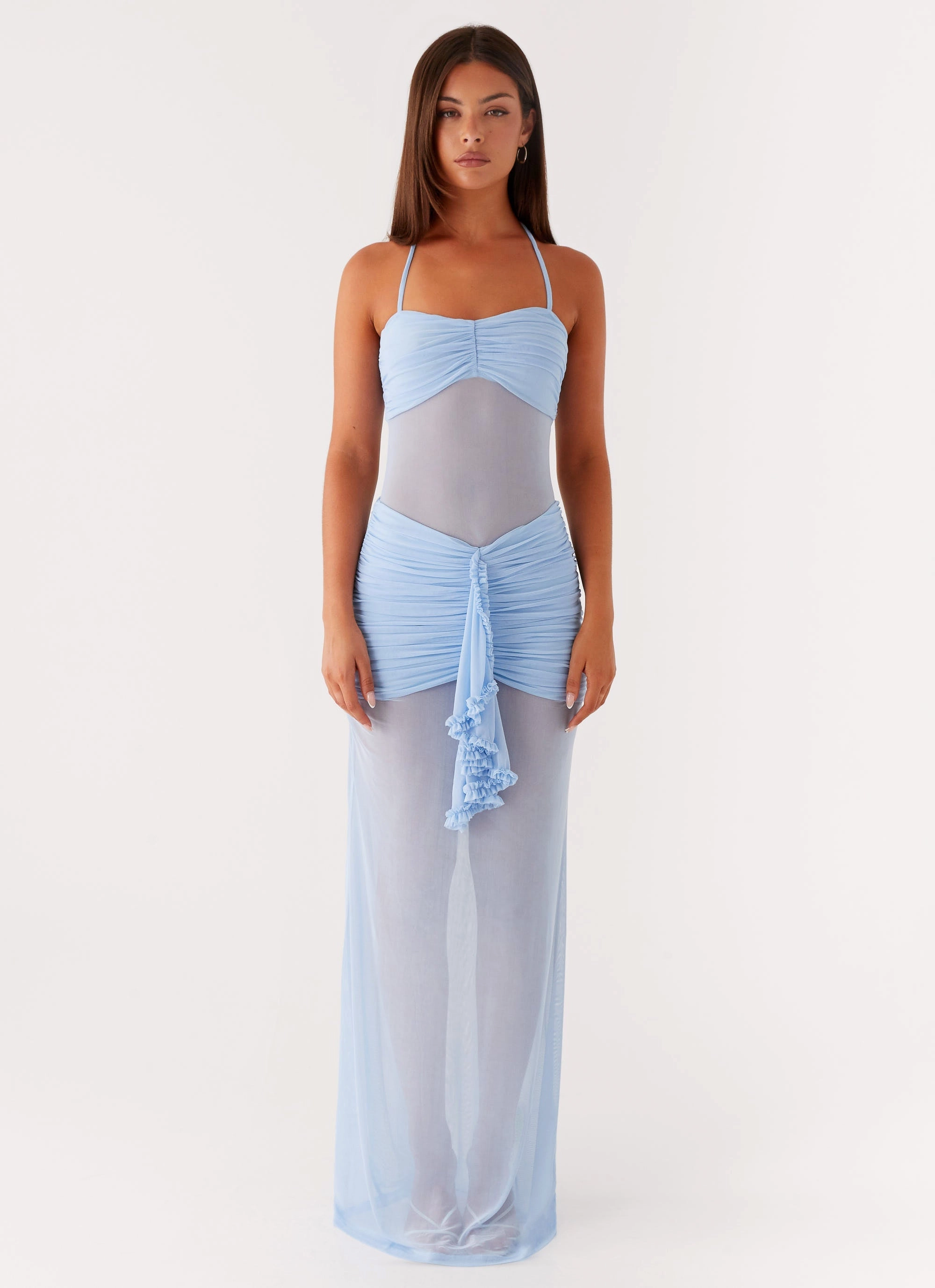 Lily Halter Maxi Dress - Blue Beachwear Elastic-Cuff