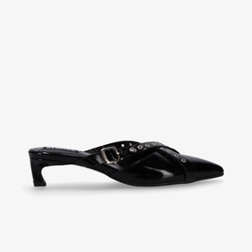 Breathable Upper Zyra Onix Black Leather Mules