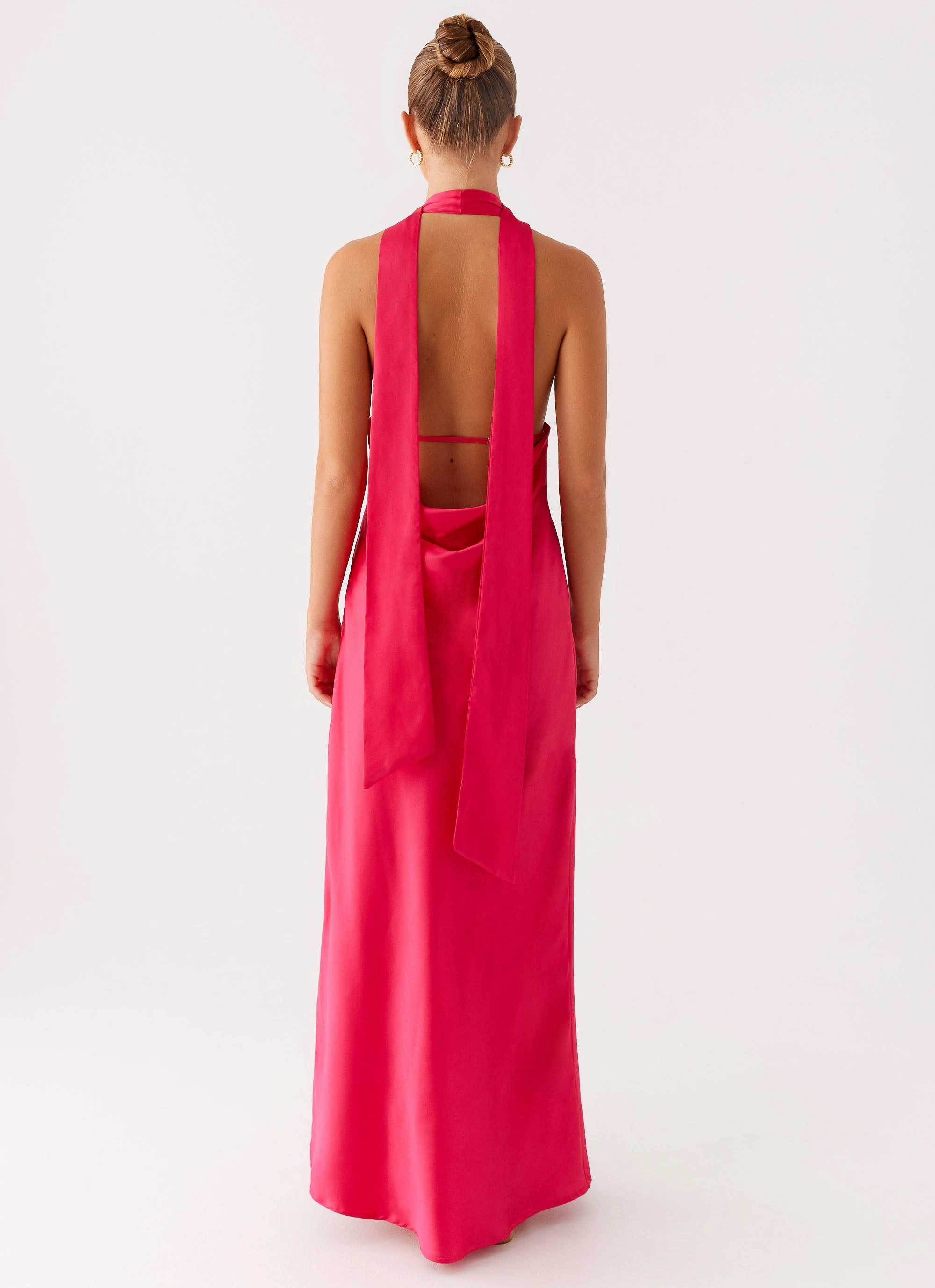 Alicia Satin Halter Maxi Dress - Fuchsia Breathable Style
