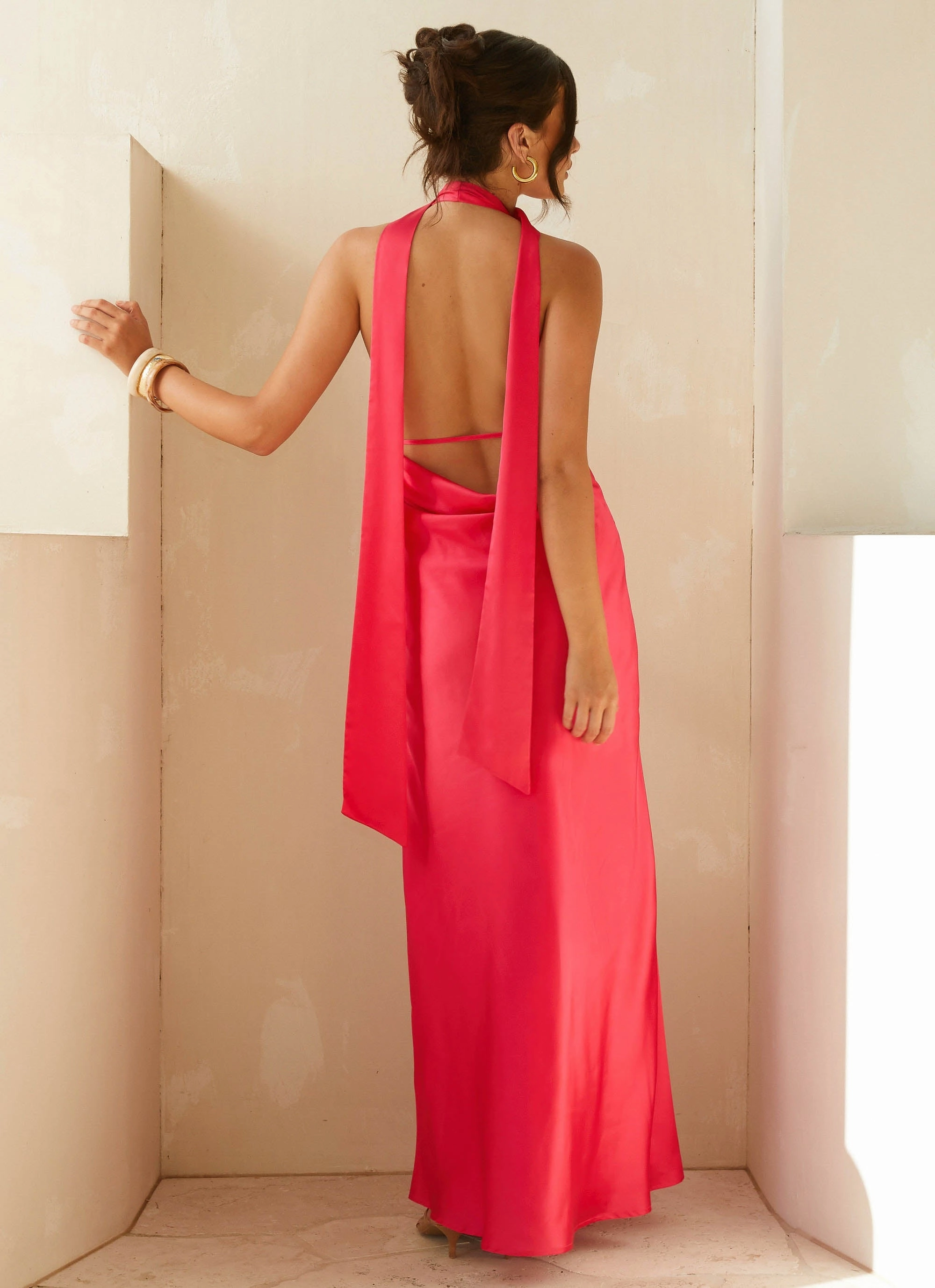 Alicia Satin Halter Maxi Dress - Fuchsia All-Purpose Wear City Bright