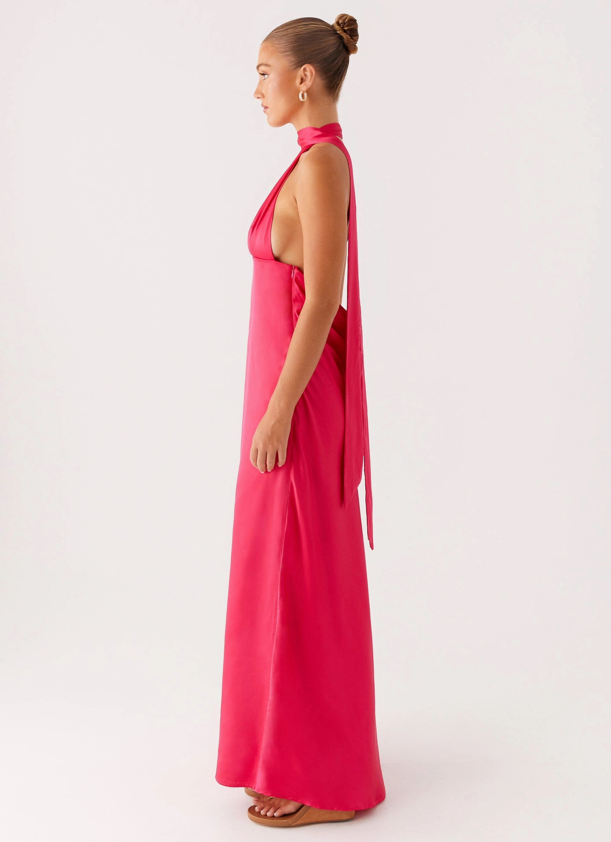 Alicia Satin Halter Maxi Dress - Fuchsia Lightweight-Lining Grass Soft