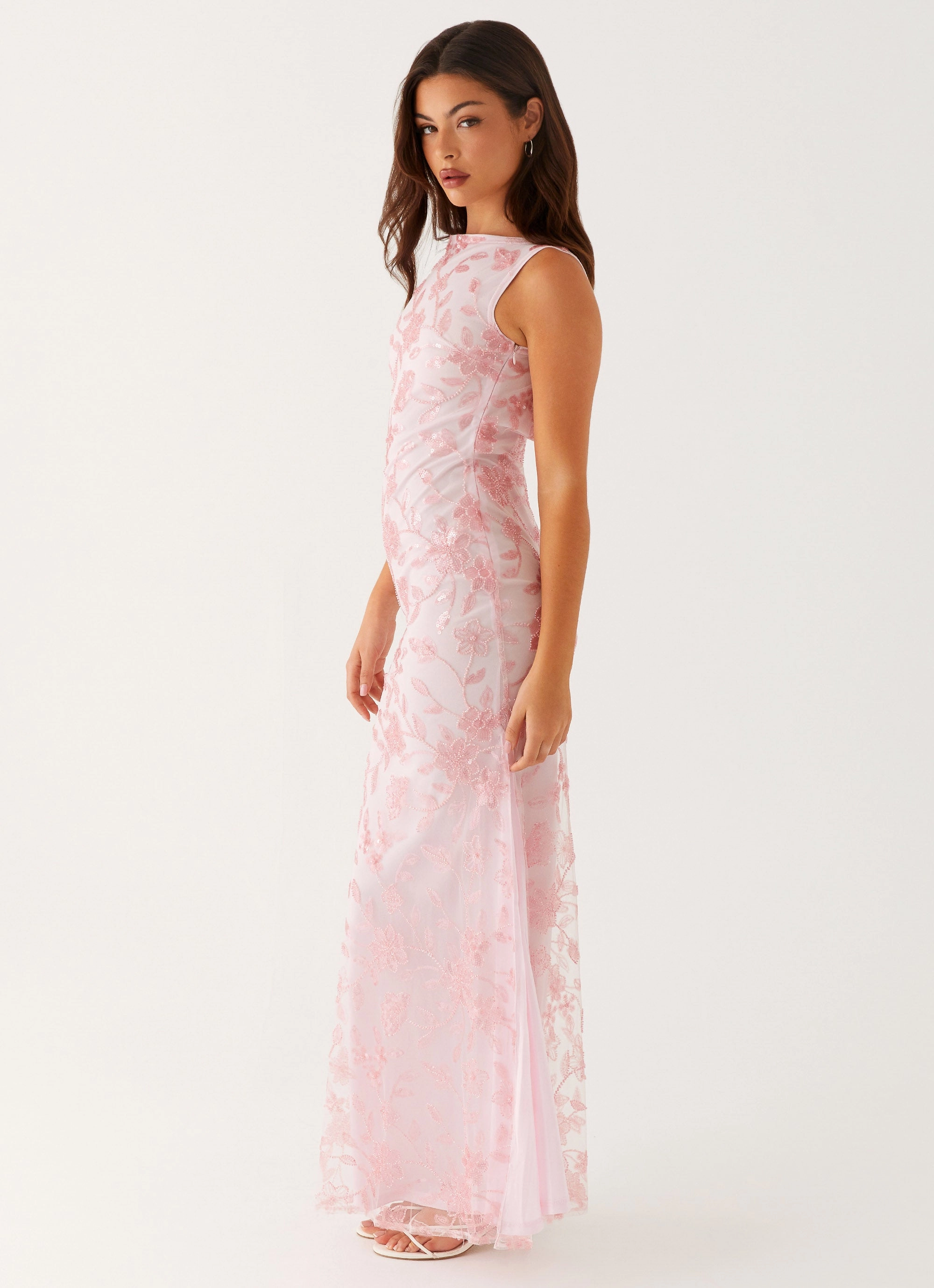 Sunset Hour WaterRepellentCoating Moorey High Neck Maxi Dress - Pink