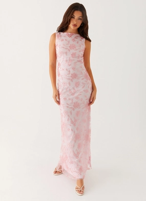 Moorey High Neck Maxi Dress - Pink Polished Details Smooth Tone