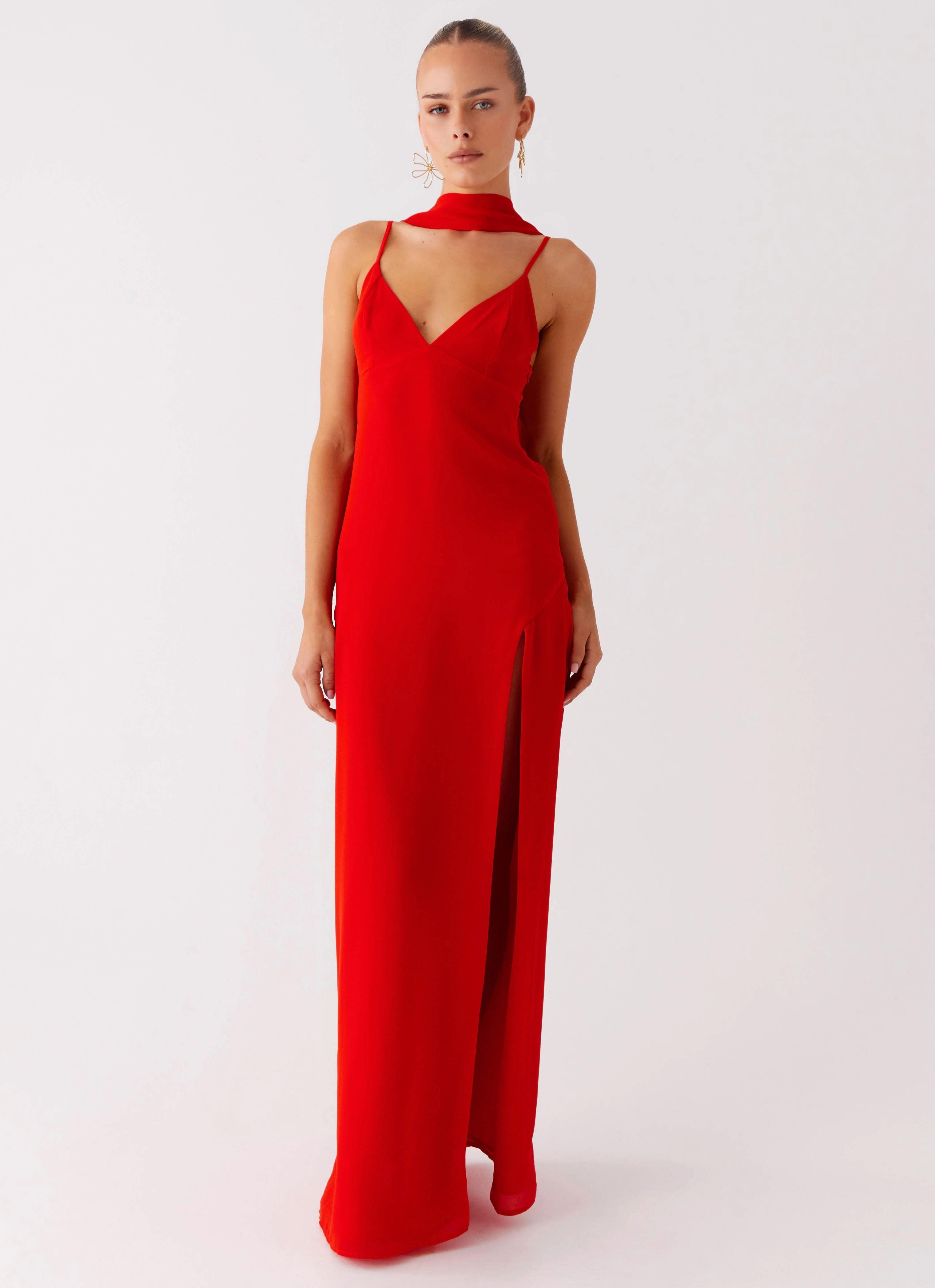 Yorke Scarf Maxi Dress - Raspberry Red Bust-Enhancing