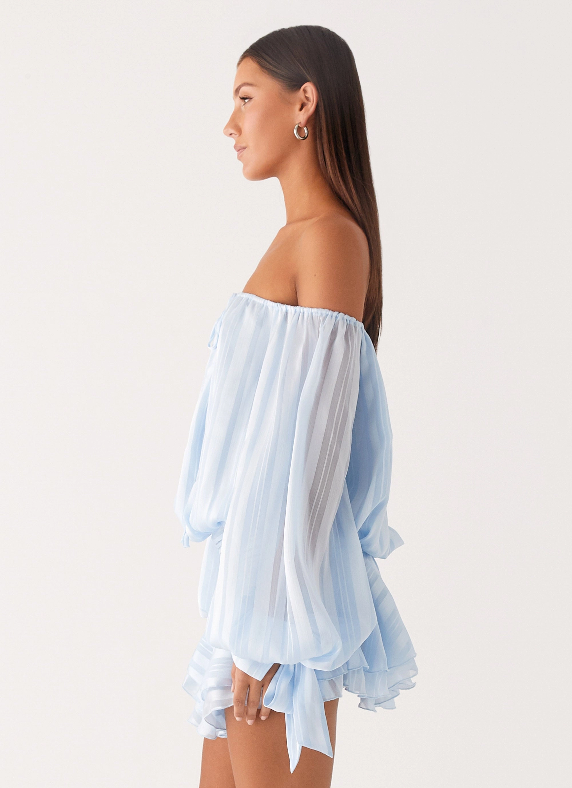Eira Balloon Sleeve Mini Dress - Baby Blue Guest Glam