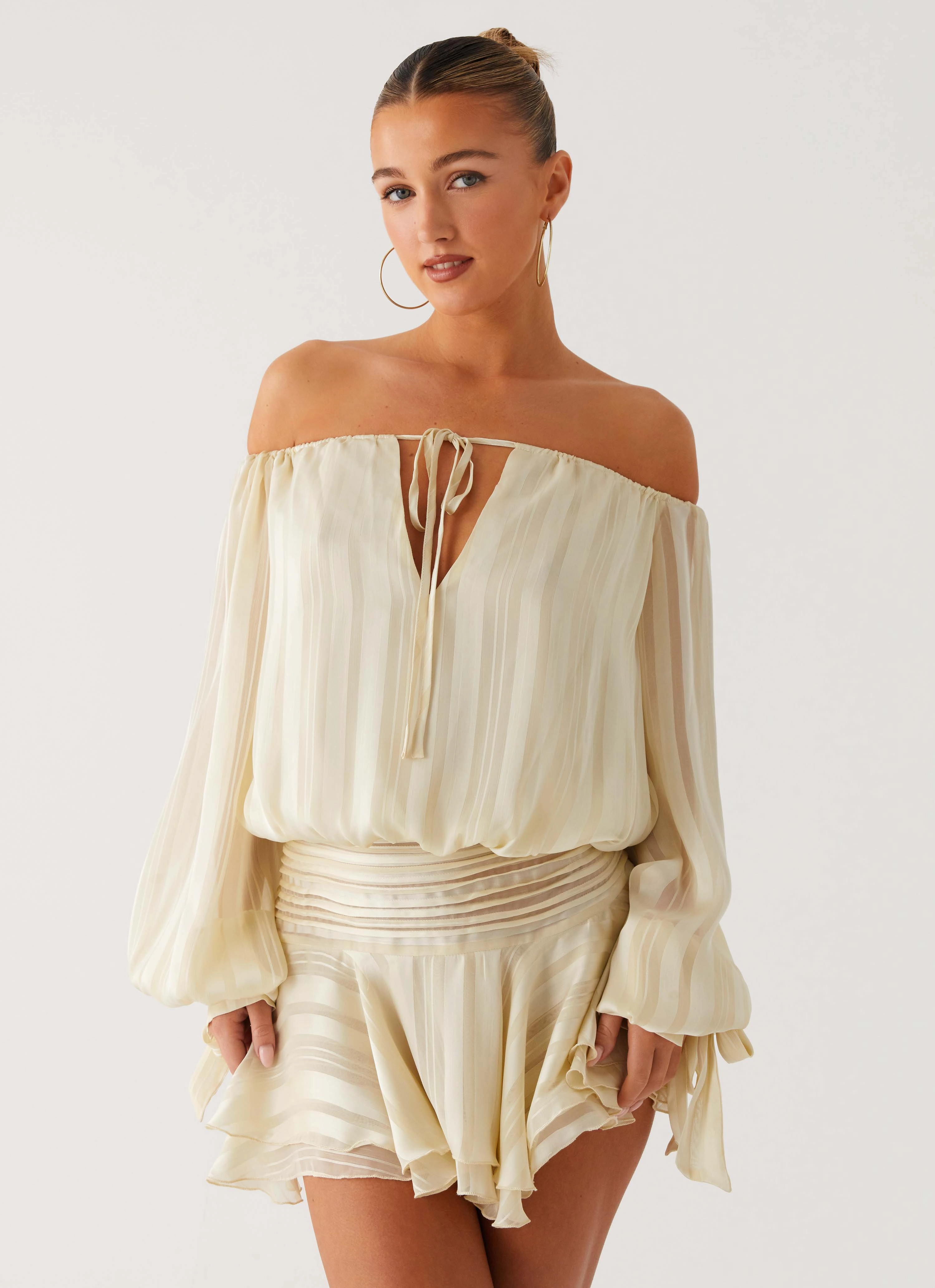 Eira Balloon Sleeve Mini Dress - Ivory Spring Ready