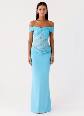 Subtle Lines Either Way Maxi Dress - Turquoise Blue