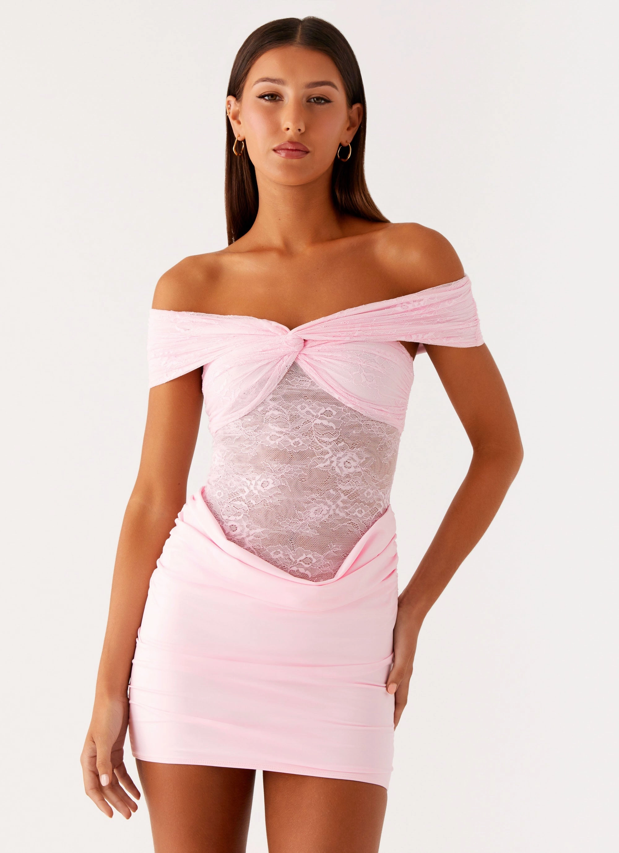Fashionable Comfort Wear Either Way Off Shoulder Mini Dress - Baby Pink