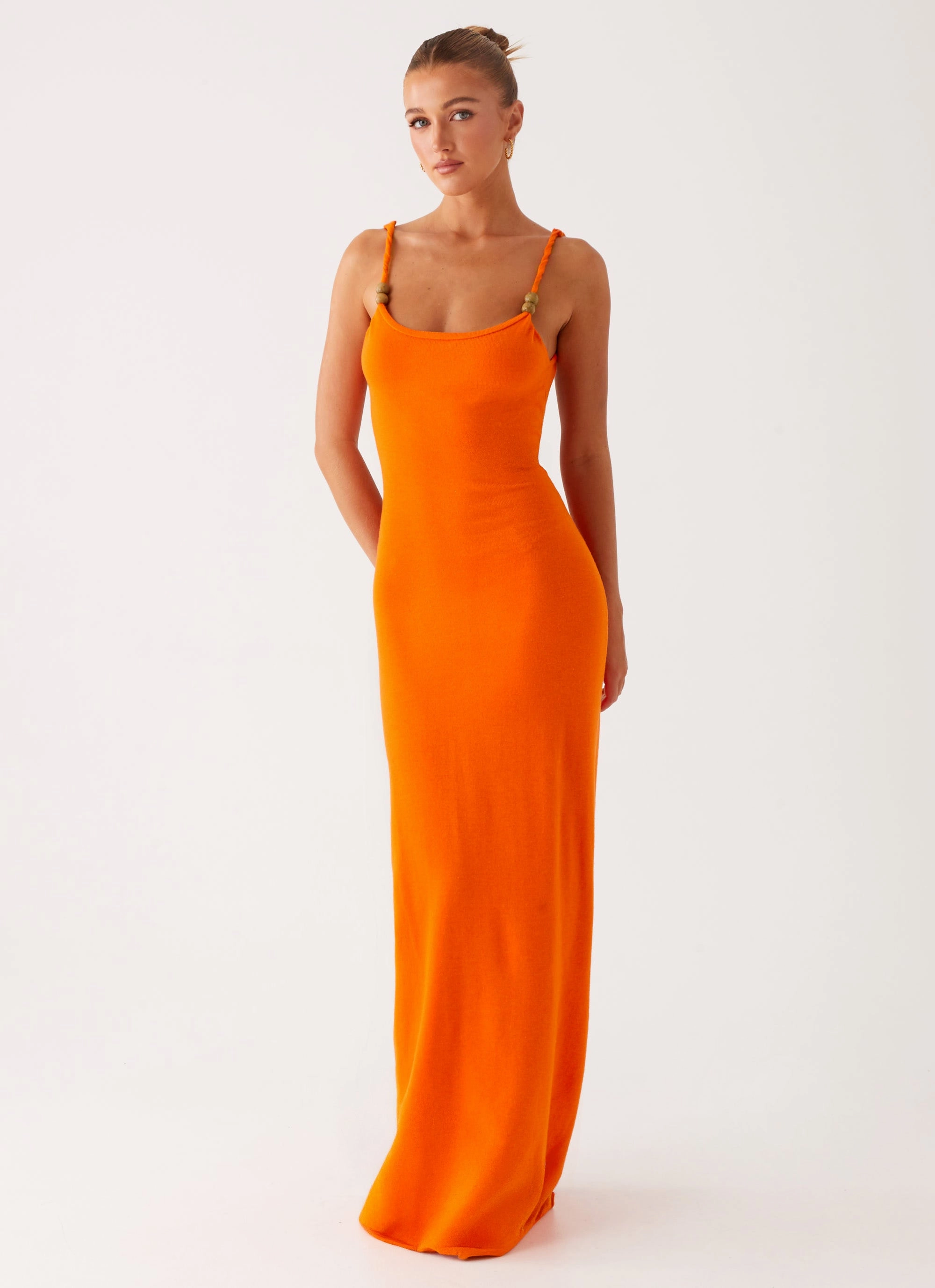 Elaina Knit Maxi Dress - Orange Minimal Motion Sophisticated Touch