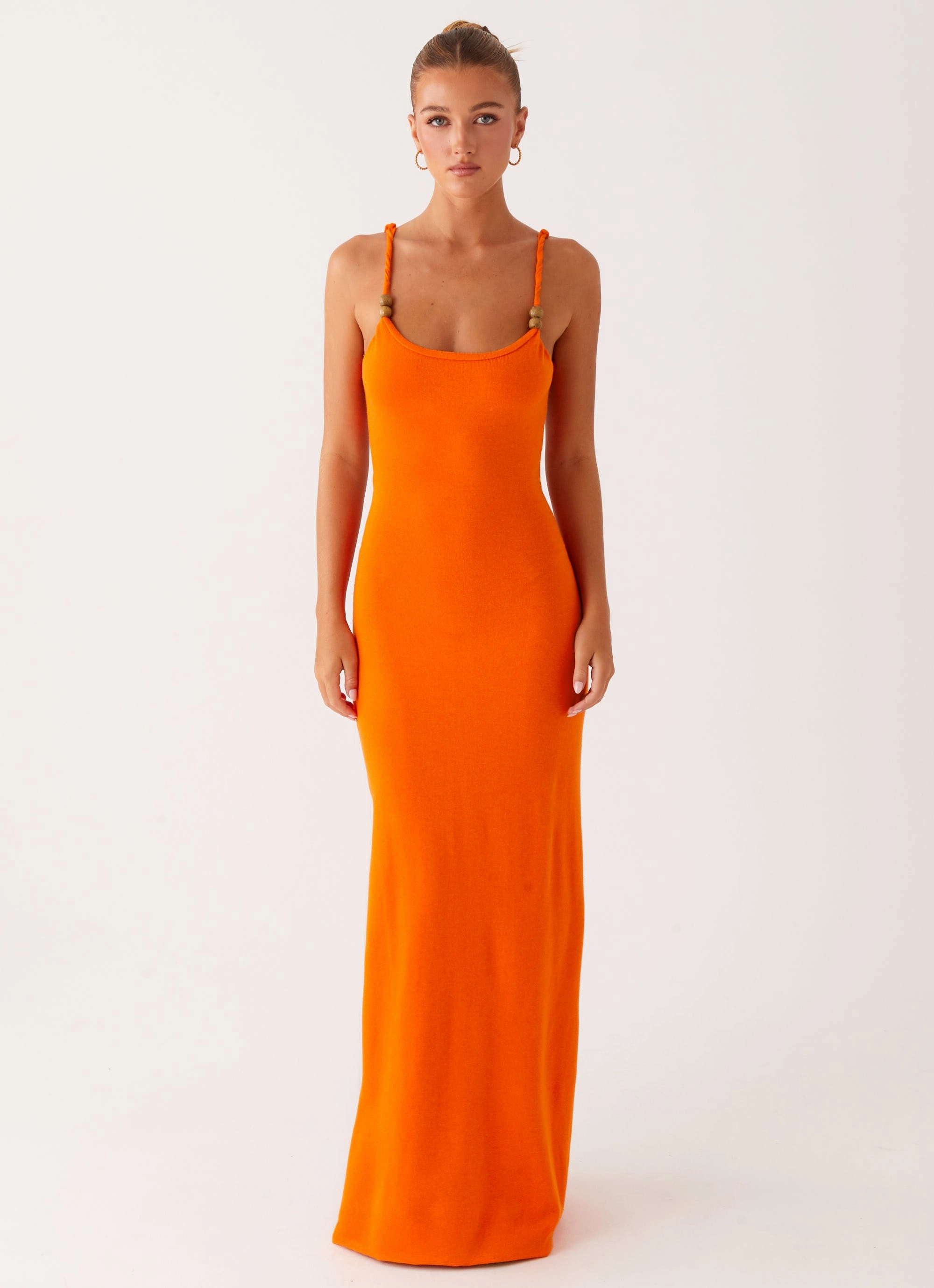Elaina Knit Maxi Dress - Orange Sweetheart-Neck