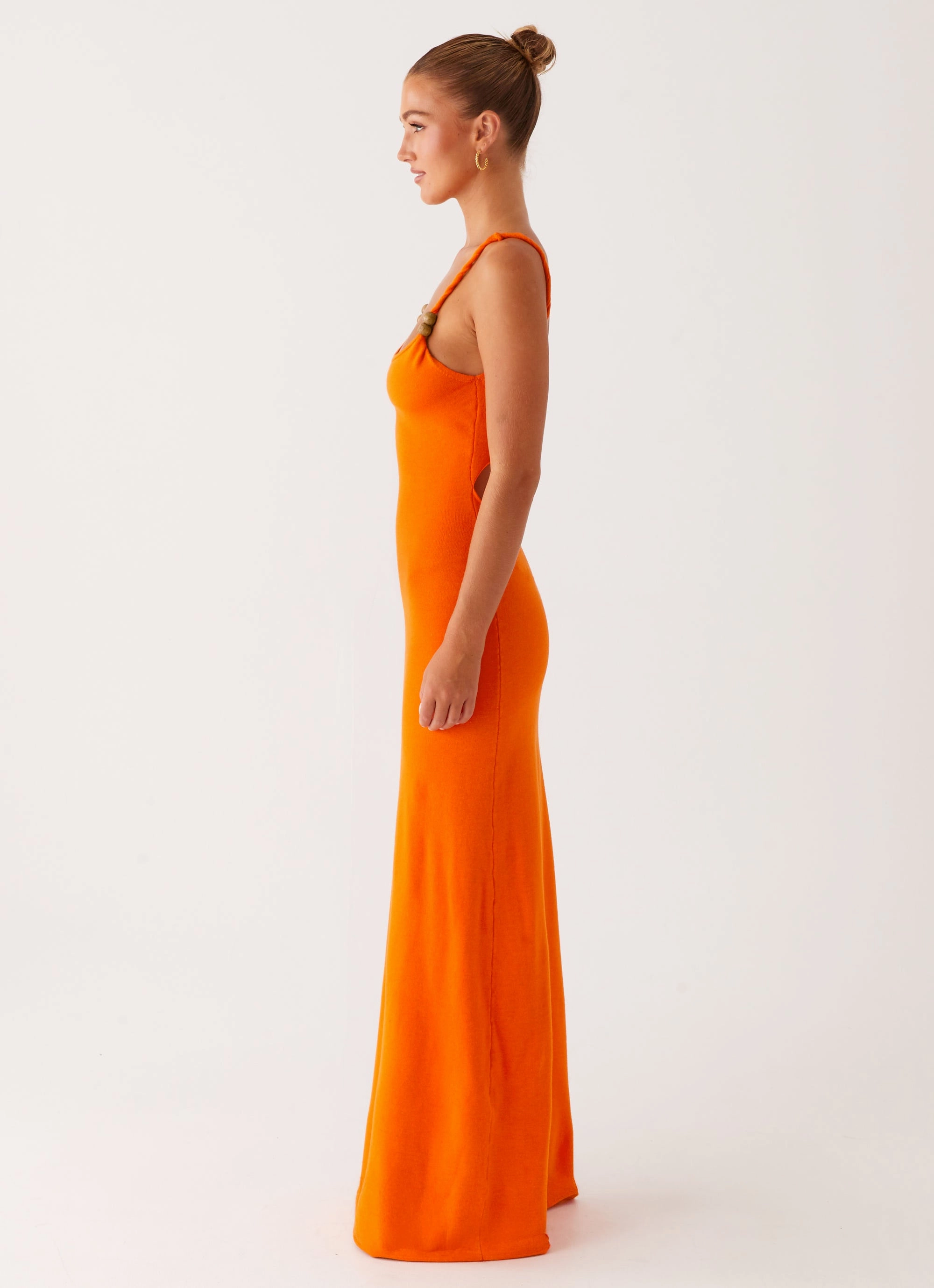 Elaina Knit Maxi Dress - Orange Ruffle Hem