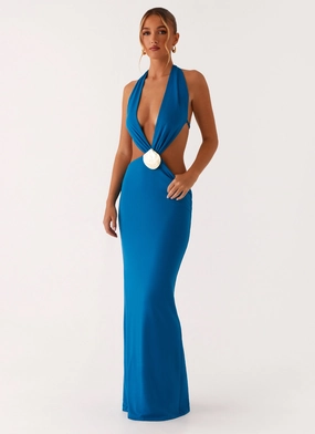 Peace Glow Flossy Maxi Dress - Royal Blue