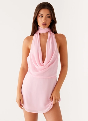 Chantal Backless Scarf Mini Dress - Pink Relaxed Movement