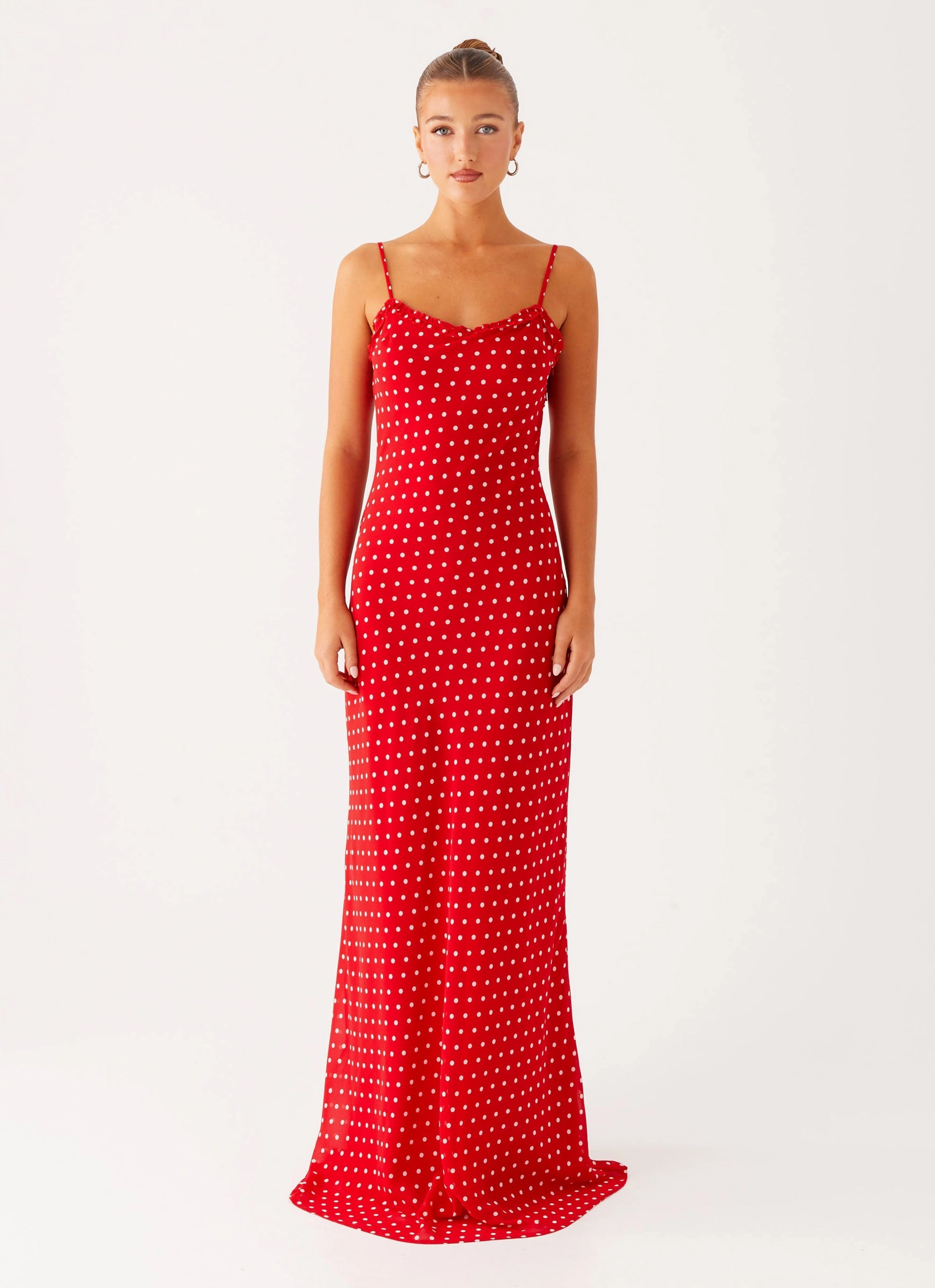 Romantic-Style Elegant Line Pareo Maxi Dress - Red Polka Dot