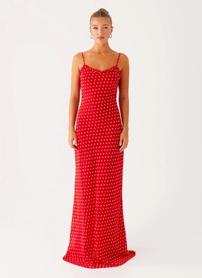 Romantic-Style Elegant Line Pareo Maxi Dress - Red Polka Dot