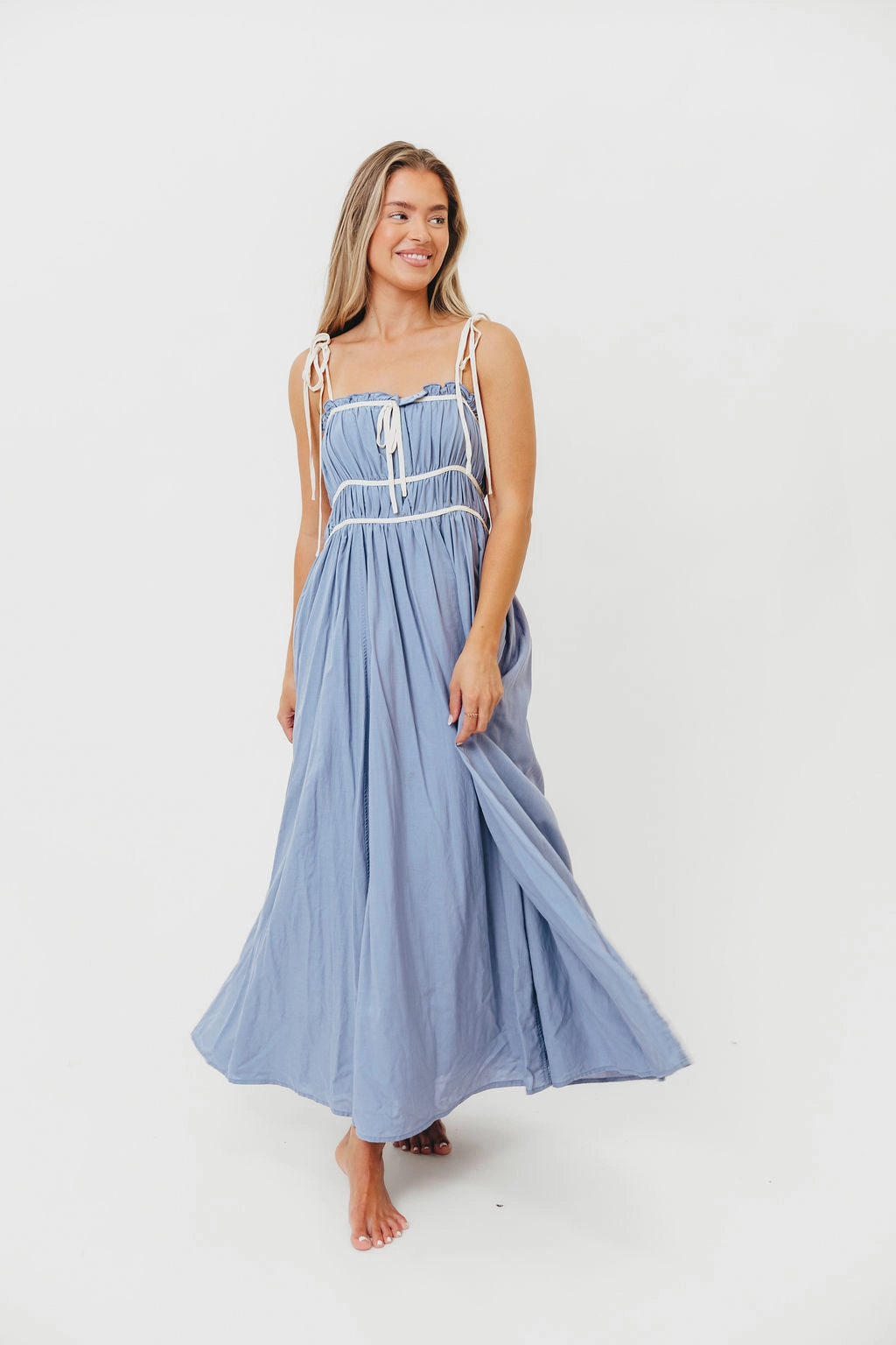 Hilsy Cotton Blend Contrast Trim Maxi Dress in Elemental Blue Timeless Wearable