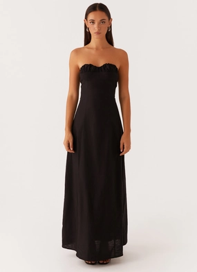 Tayla Linen Maxi Dress - Black Back-Pocket