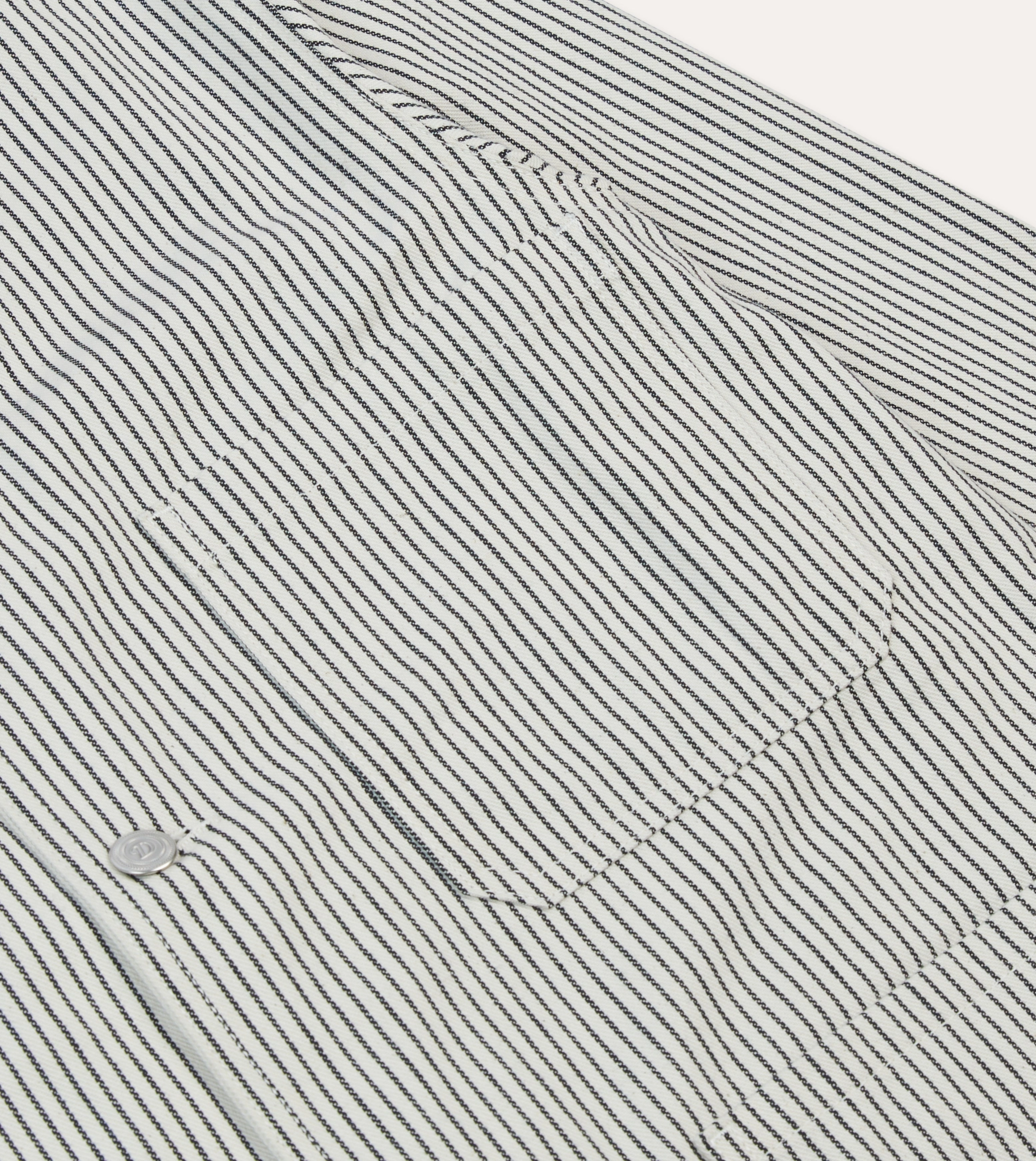 Navy and Ecru Stripe Cotton Stoker Jacket Durable Outerwear Taped Zipper Closures