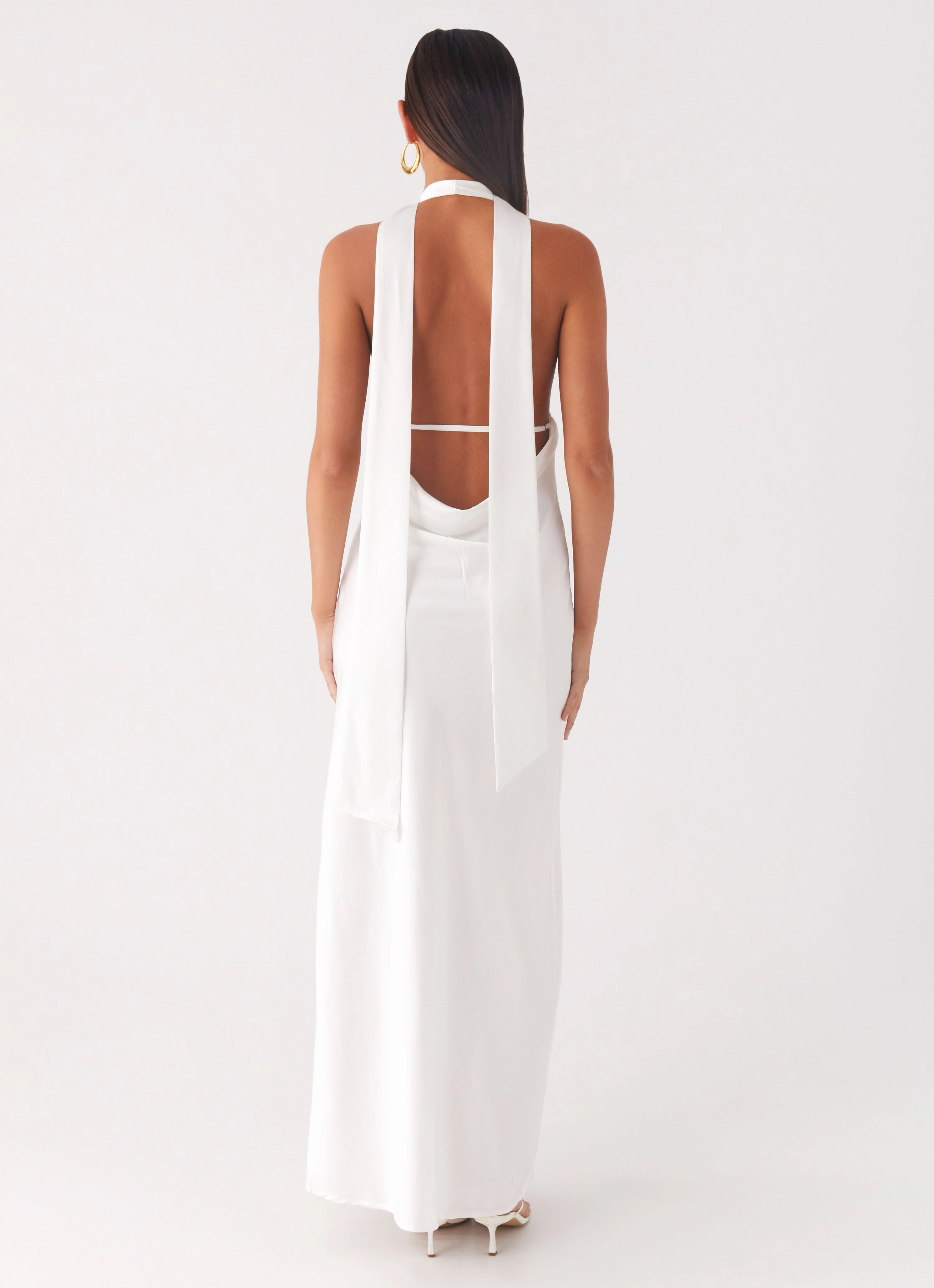 Alicia Satin Halter Maxi Dress - White Youthful Mood