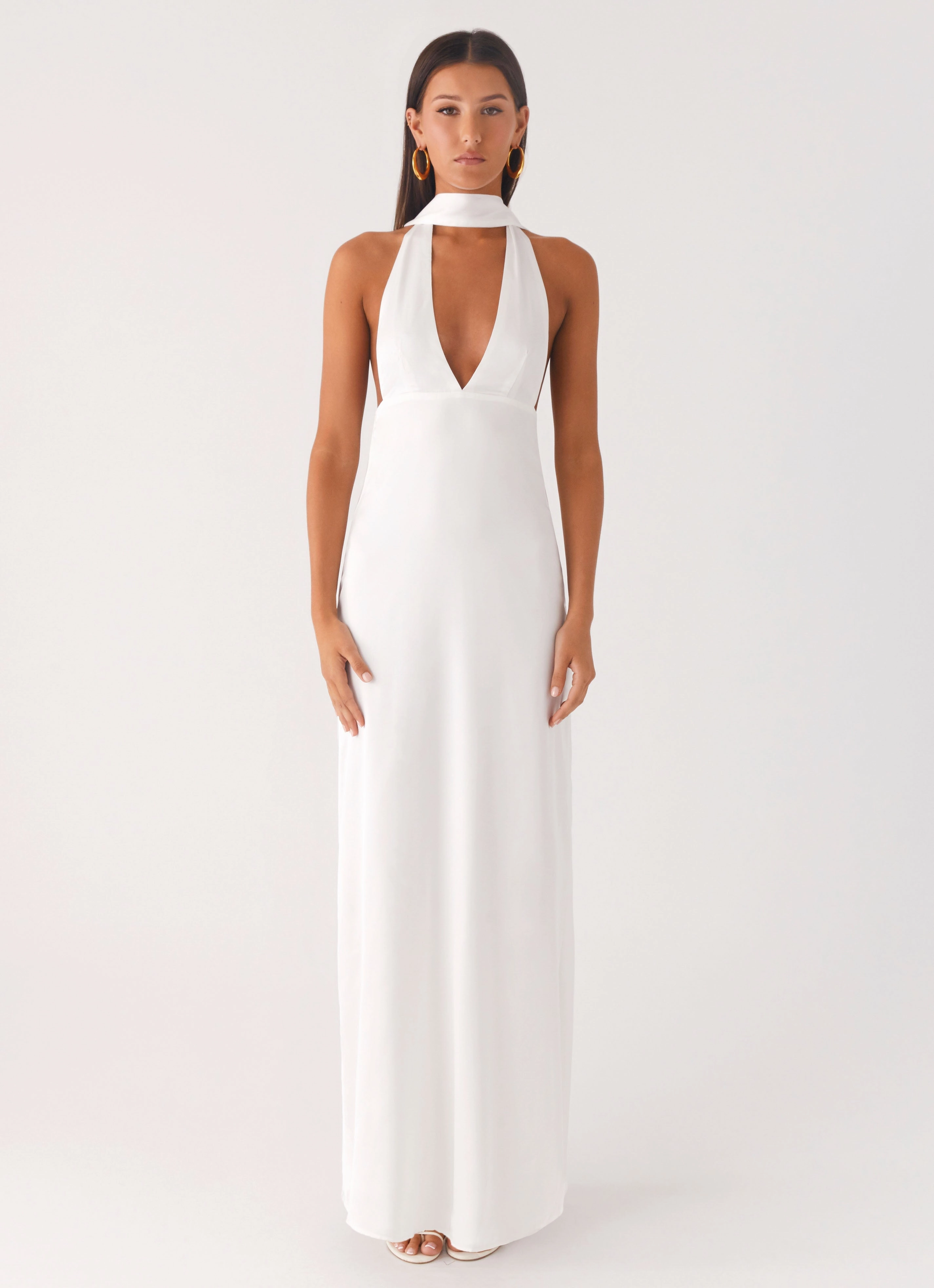 Alicia Satin Halter Maxi Dress - White Polished Form