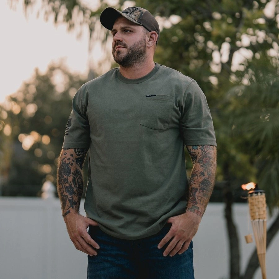Basic Heavyweight Pocket T-Shirt - Military Green Chic Vibes