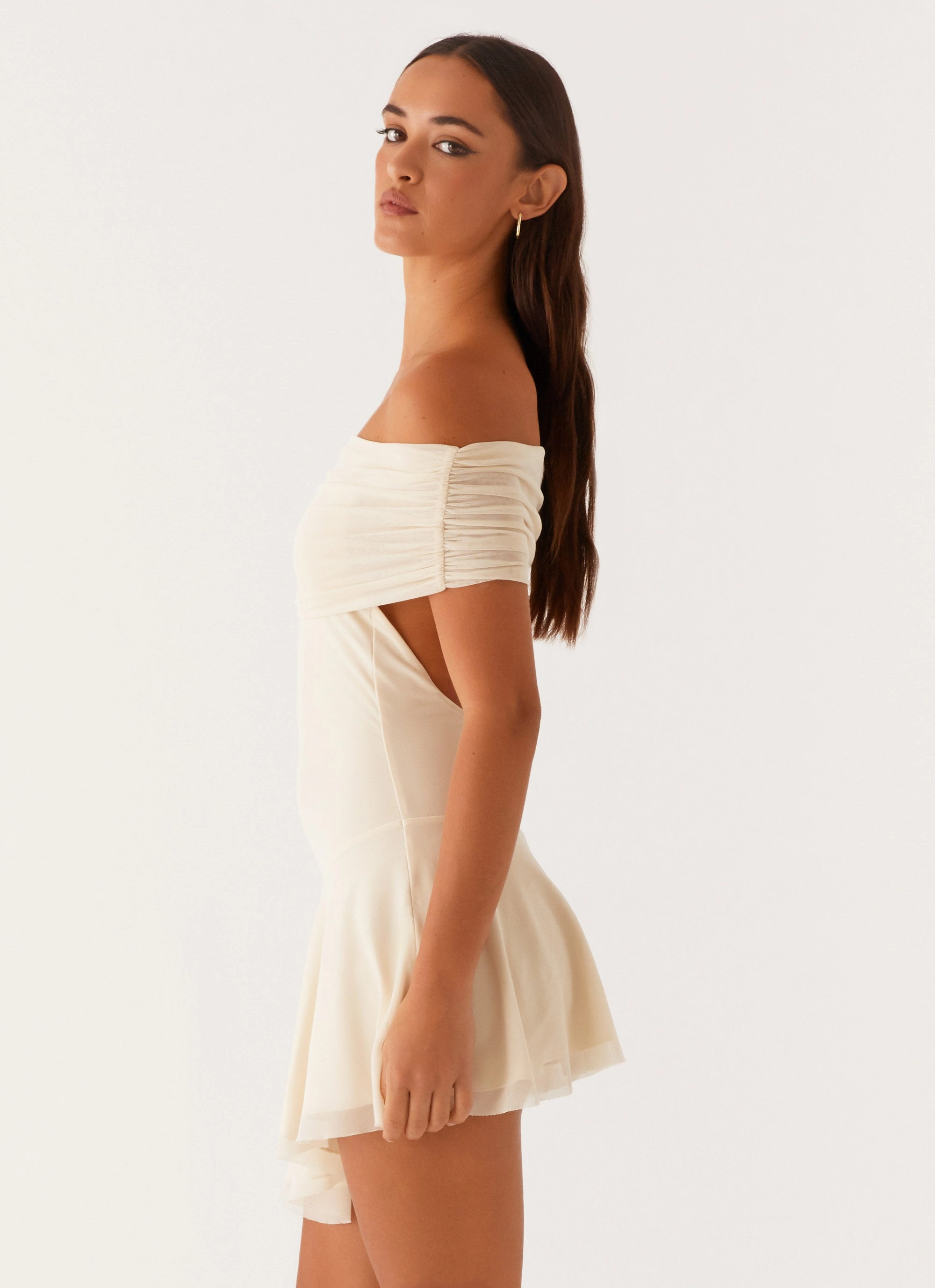 Finola Off Shoulder Mini Dress - Pastel Yellow Pure Stitch