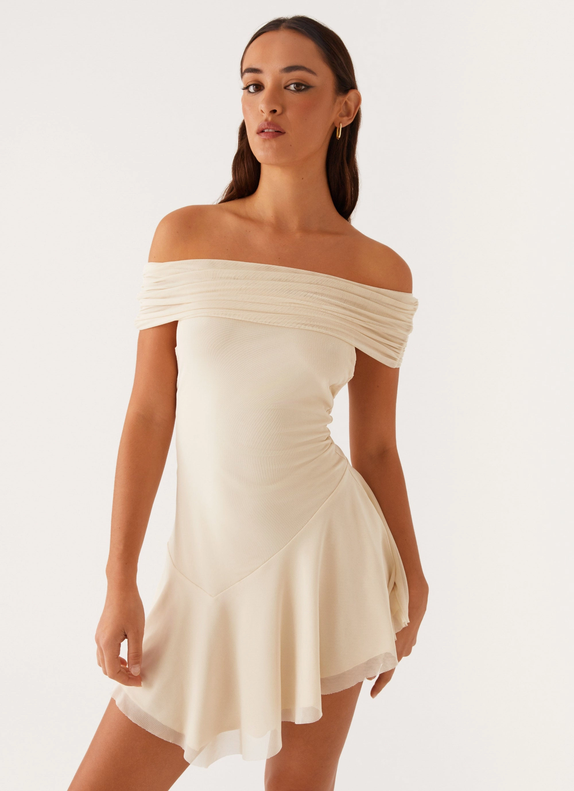 Finola Off Shoulder Mini Dress - Pastel Yellow Practical work-to-play piece