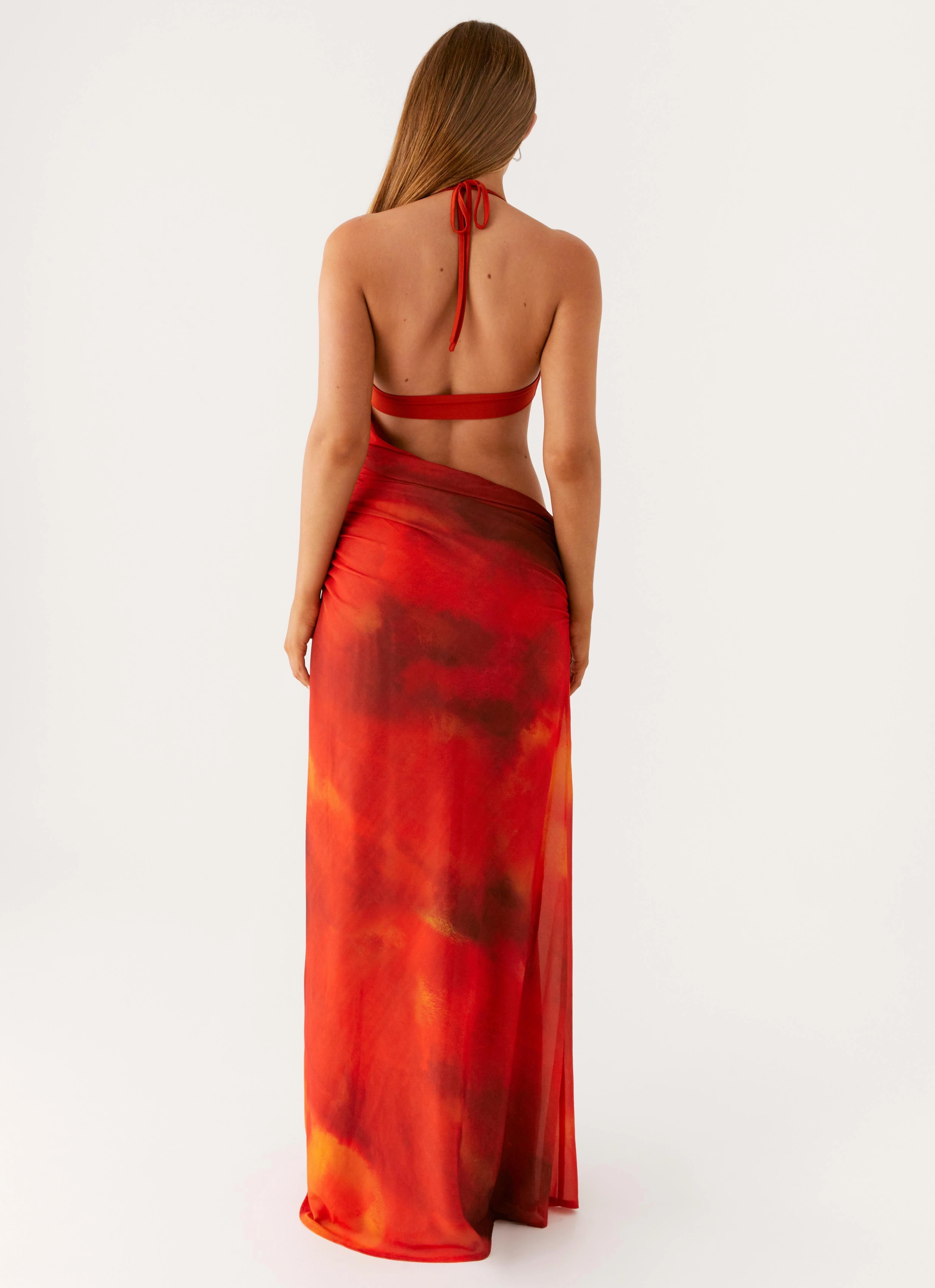 Elixis Maxi Dress - Scarlet Blur Hidden Pocket Gathered Skirt