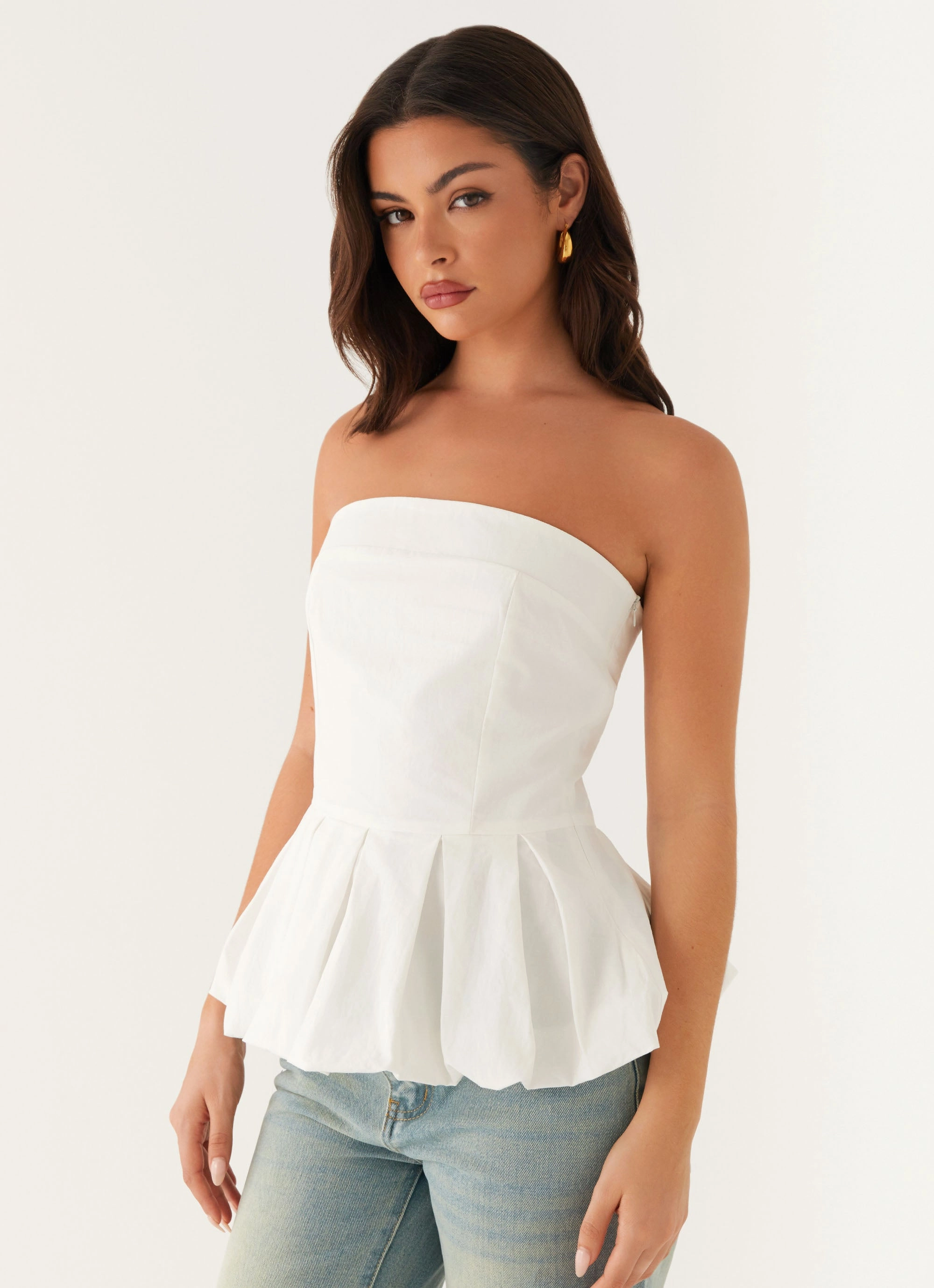 Ellen Bubble Hem Top - Ivory Essential Piece