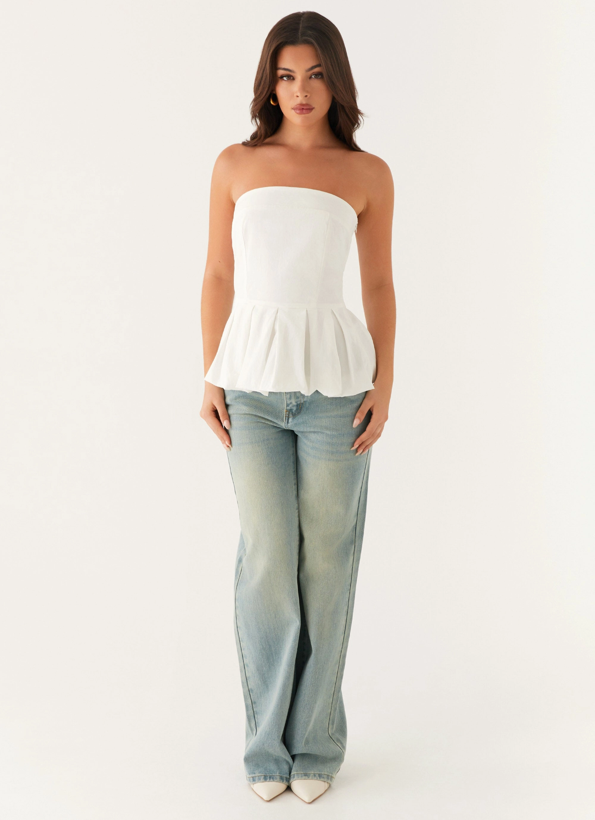 Ellen Bubble Hem Top - Ivory Delicate Details