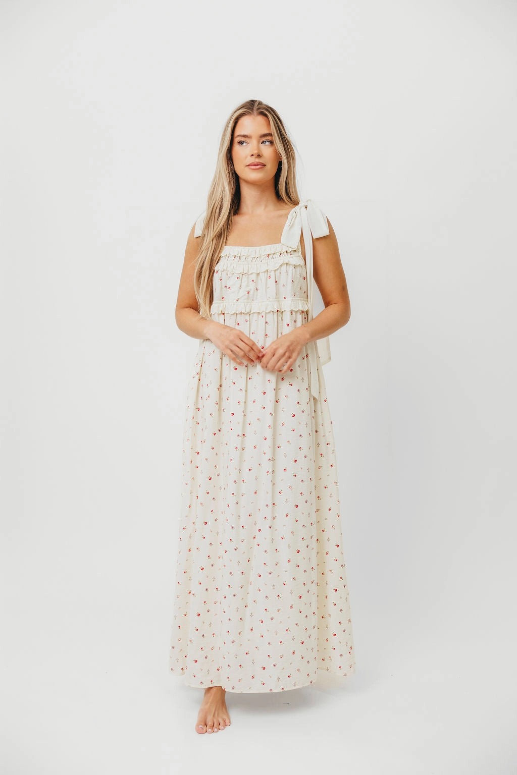 Ellery Tank Maxi Dress with Bow Straps in Primrose - Bump Friendly Trendy Wearable