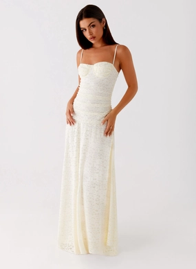 Minimalist-Trend Edgy Layers Elsa Maxi Dress - Ivory