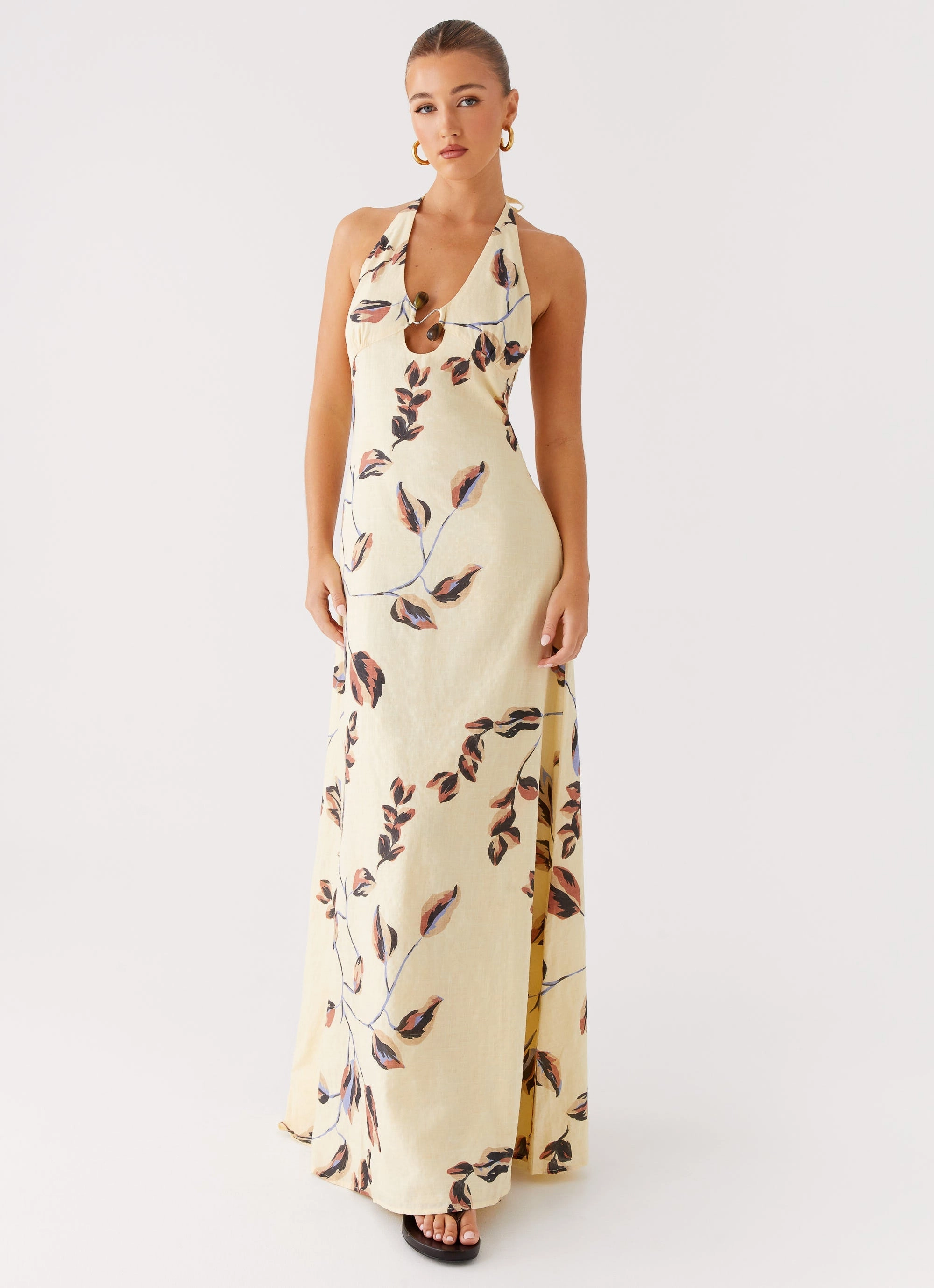 Luxurious Texture Elvina Halter Neck Maxi Dress - Buttercream Bliss