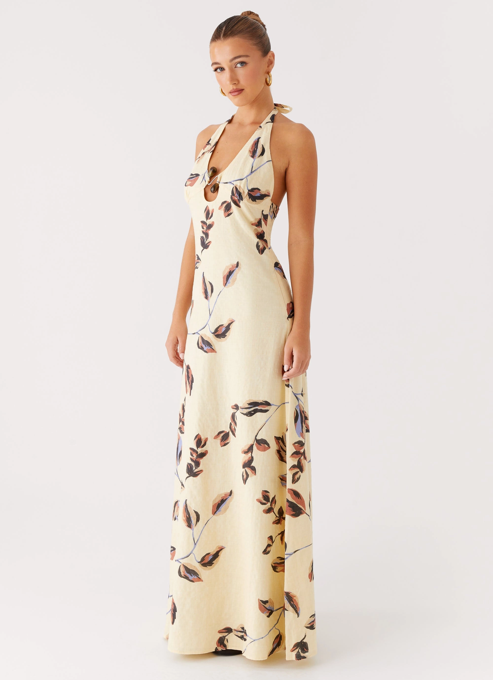 Elvina Halter Neck Maxi Dress - Buttercream Bliss Timeless Trend